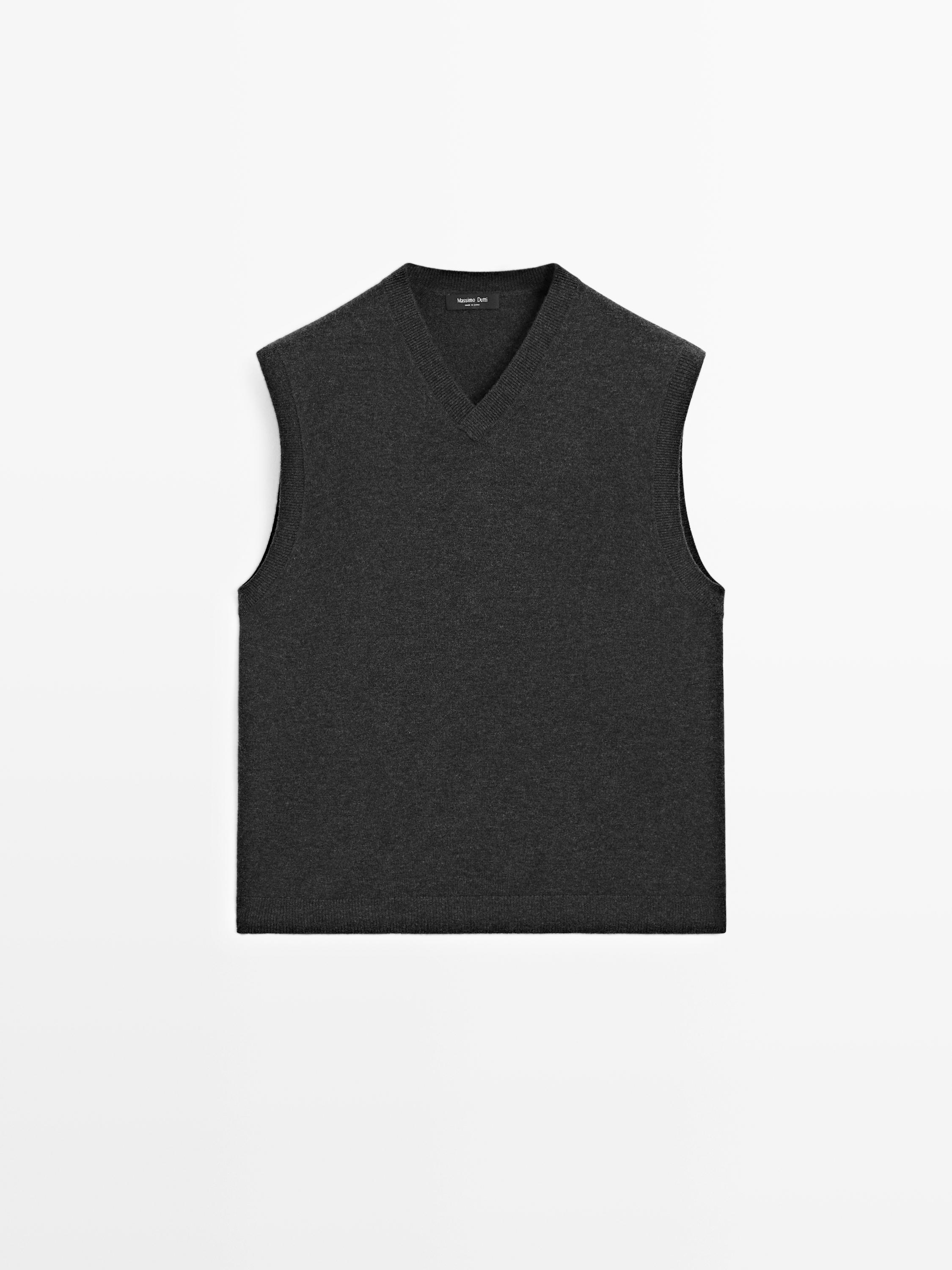 Veste sans manches à col en V en laine mélangée