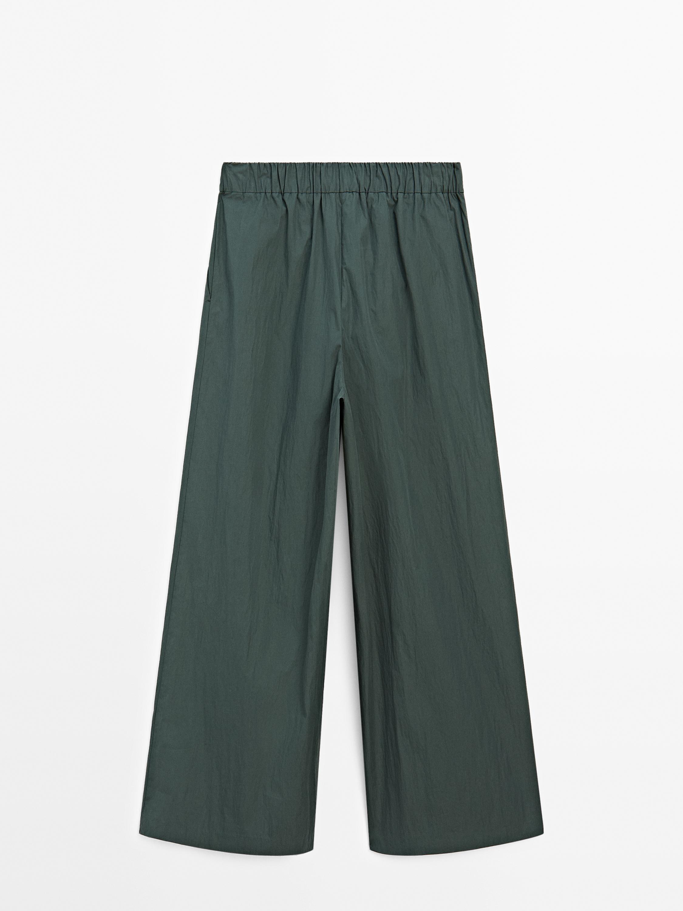 Poplin trousers with elasticated waistband