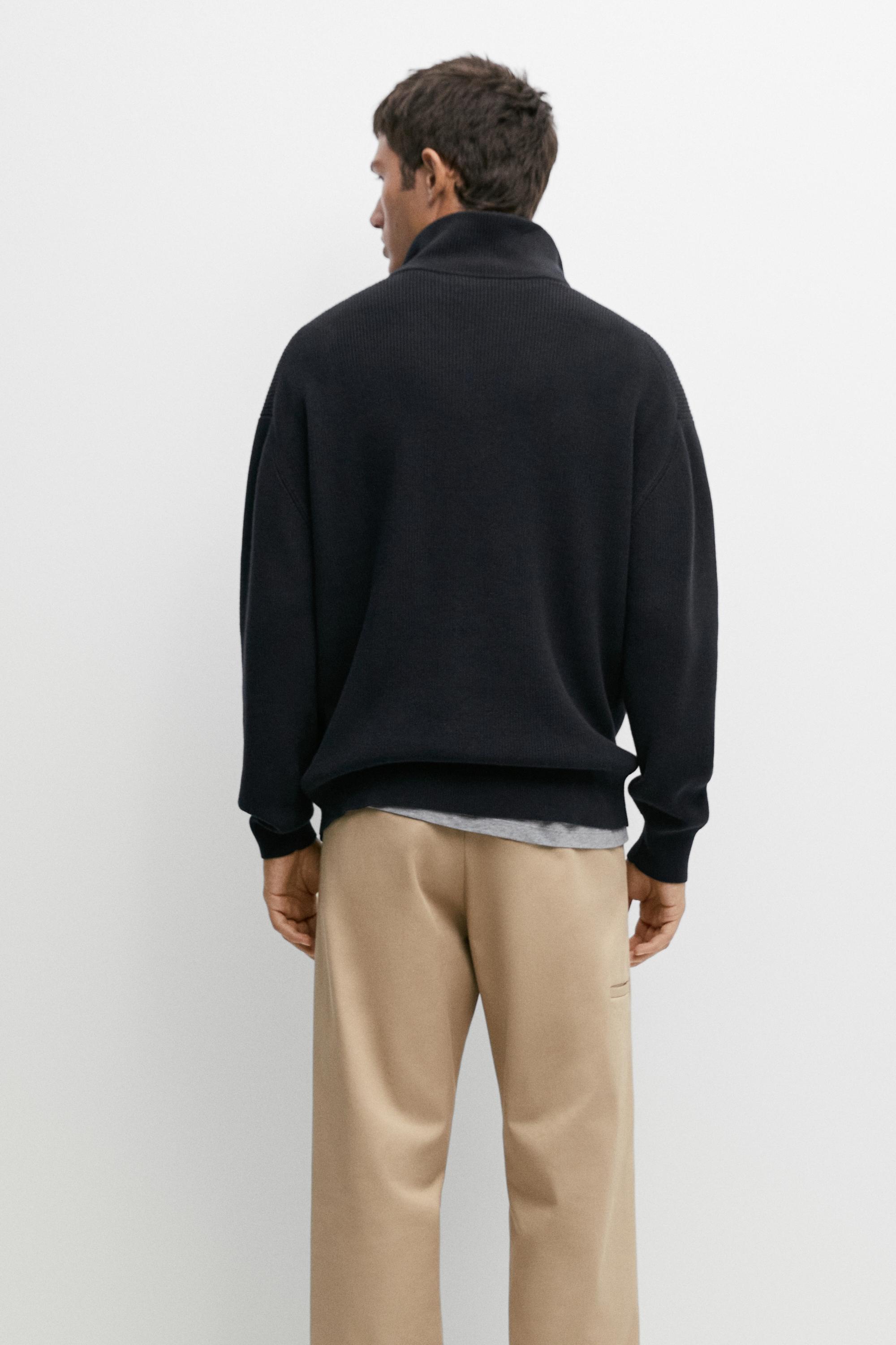 100% cotton mock neck knit sweater — NAVY BLUE