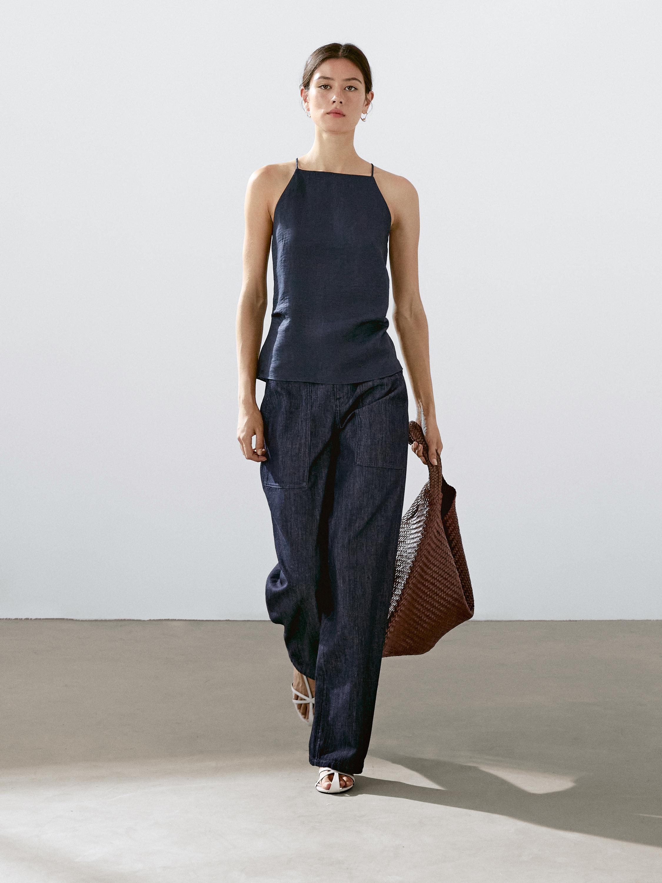 Wide leg denim trousers