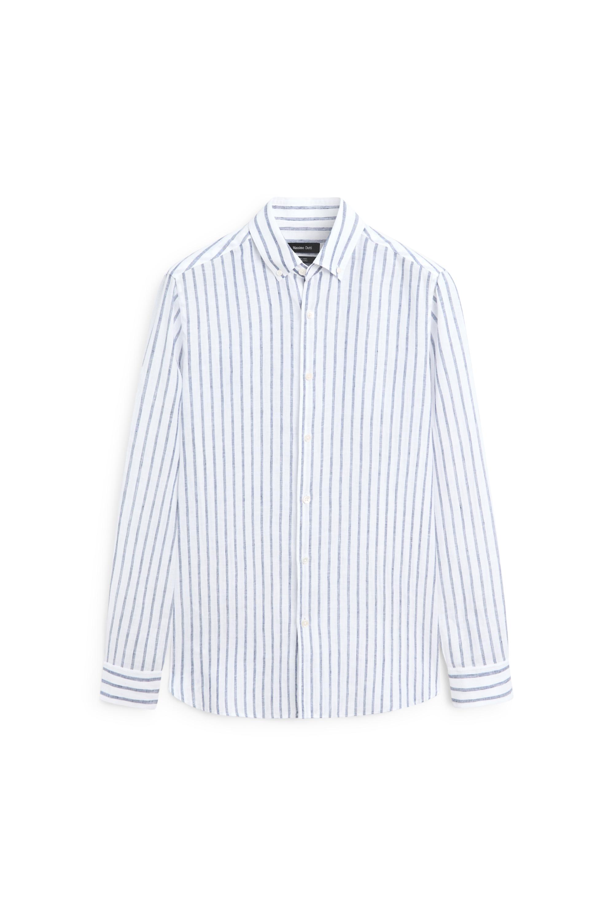 100% linen striped shirt — DARK BLUE