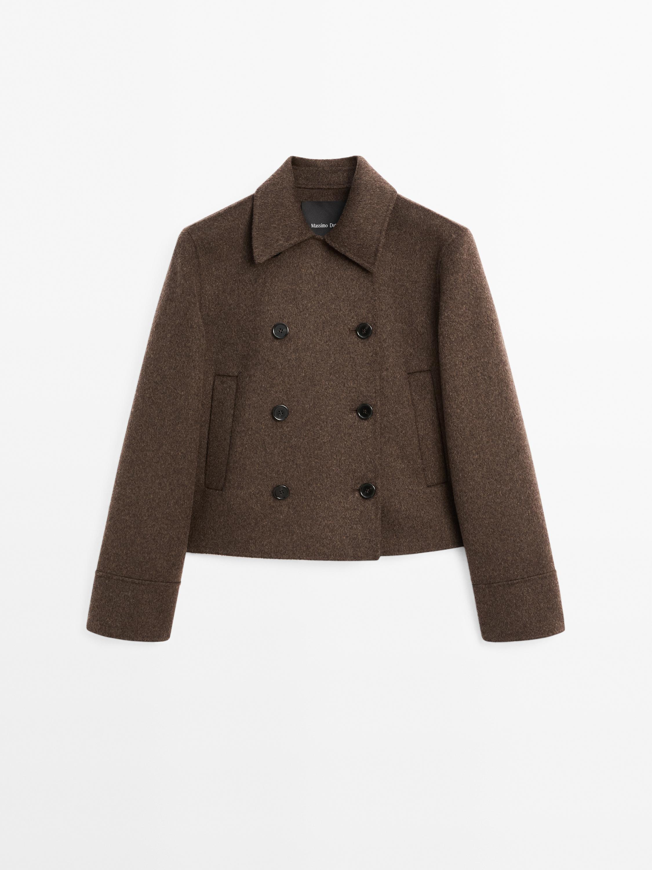 Short double-breasted wool blend coat