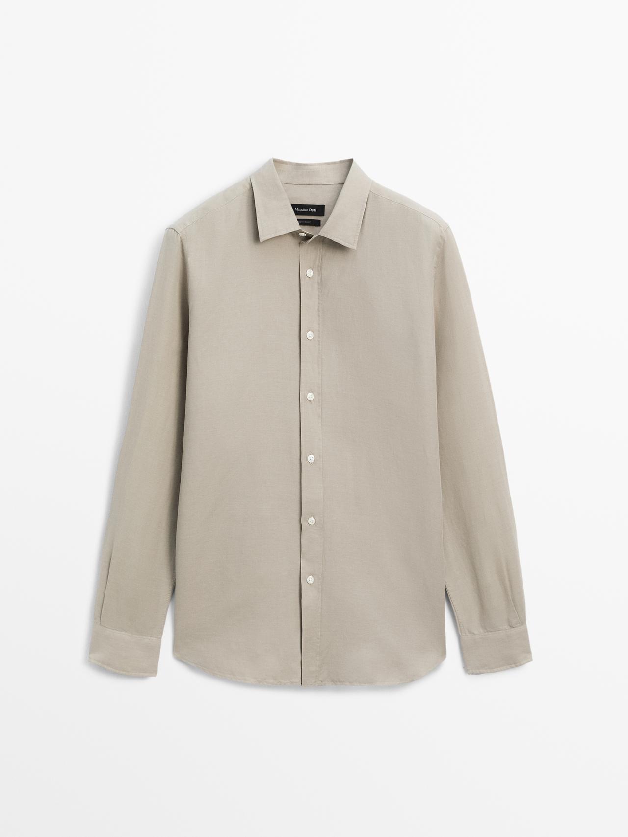 Massimo Dutti - Herre - Regular Fit Skjorte I Bomuldsblanding - Beige - L