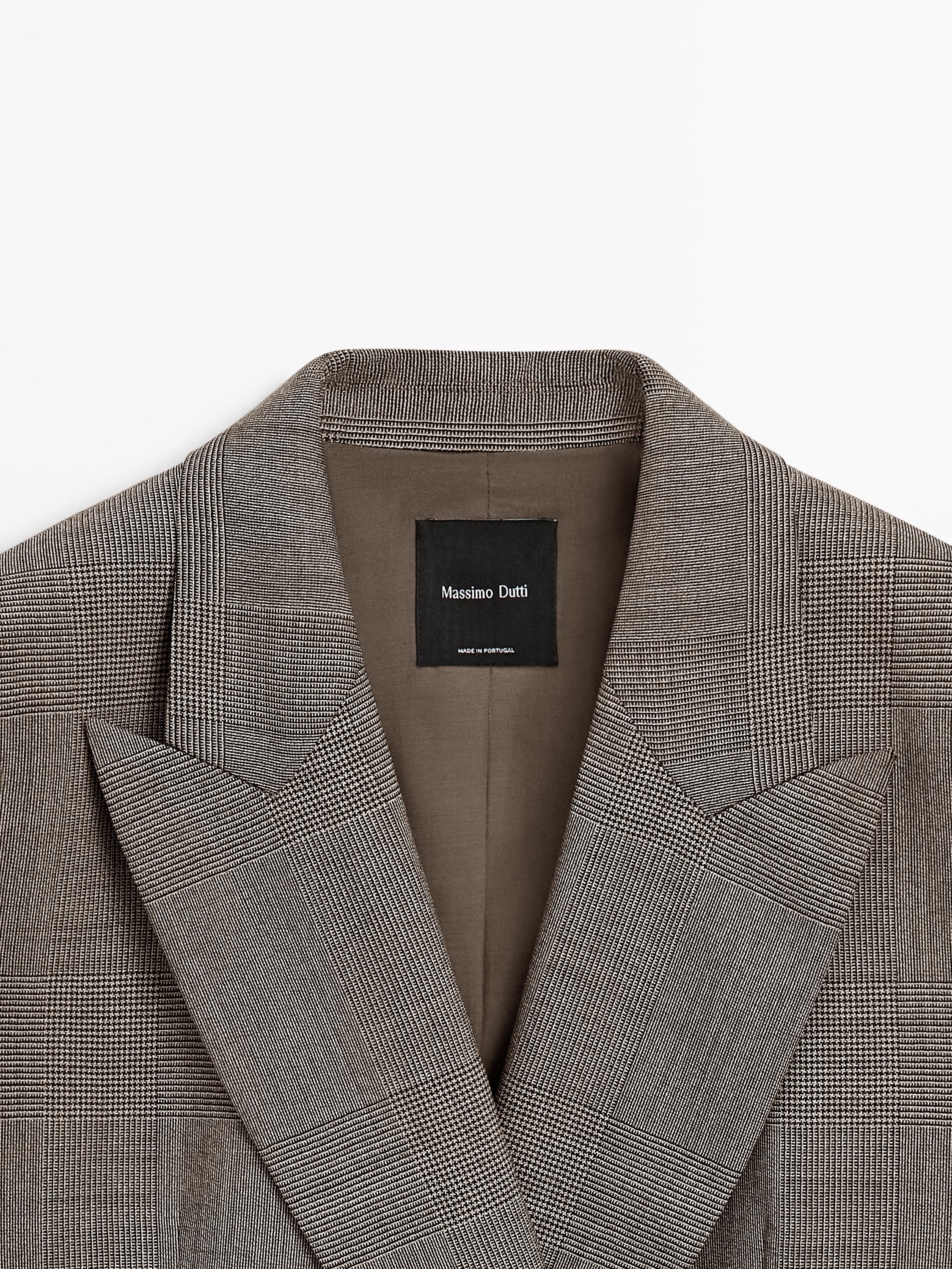100% wool check suit blazer — BEIGE