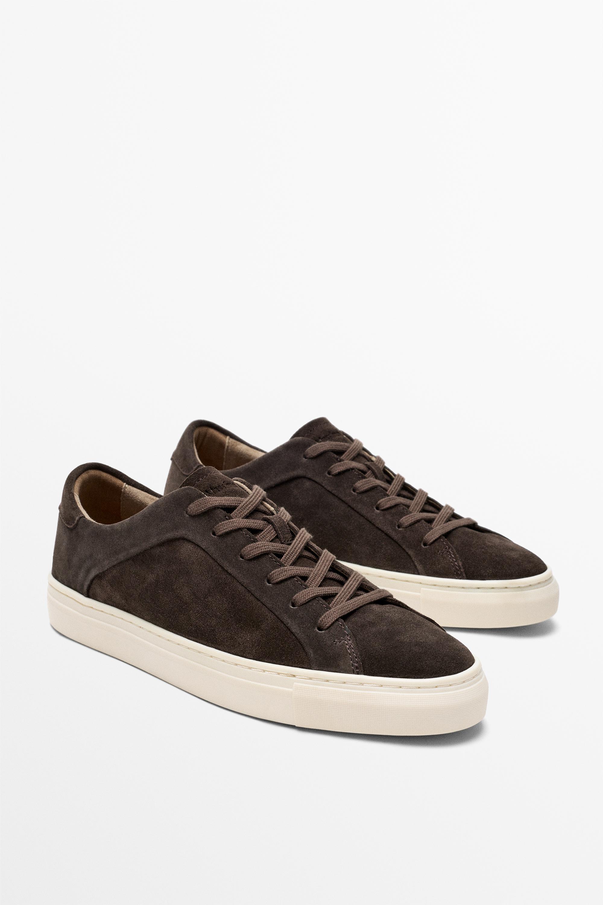 Leather trainers with lug sole — BROWN