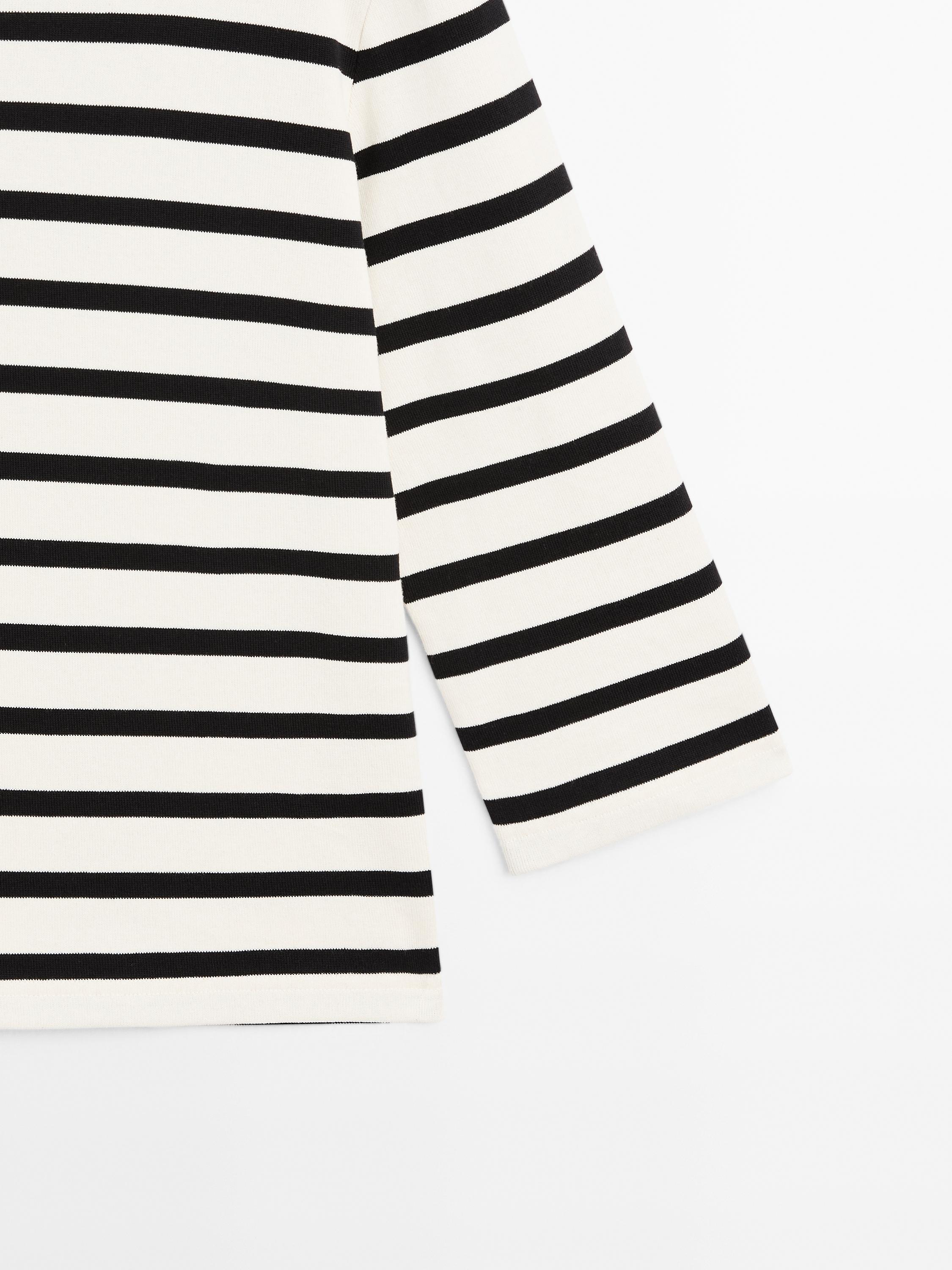★Massimo Dutti★ Striped 100% cotton t-shirt Striped 100% cotton T-shirt · Brown · Circular | Massimo Dutti