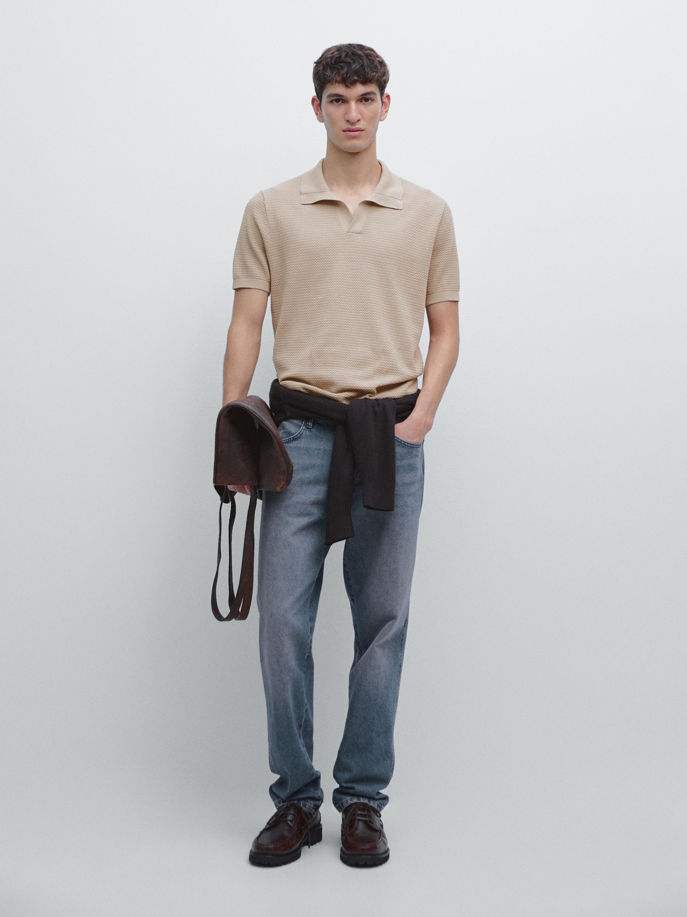 Textured knit V-neck polo shirt