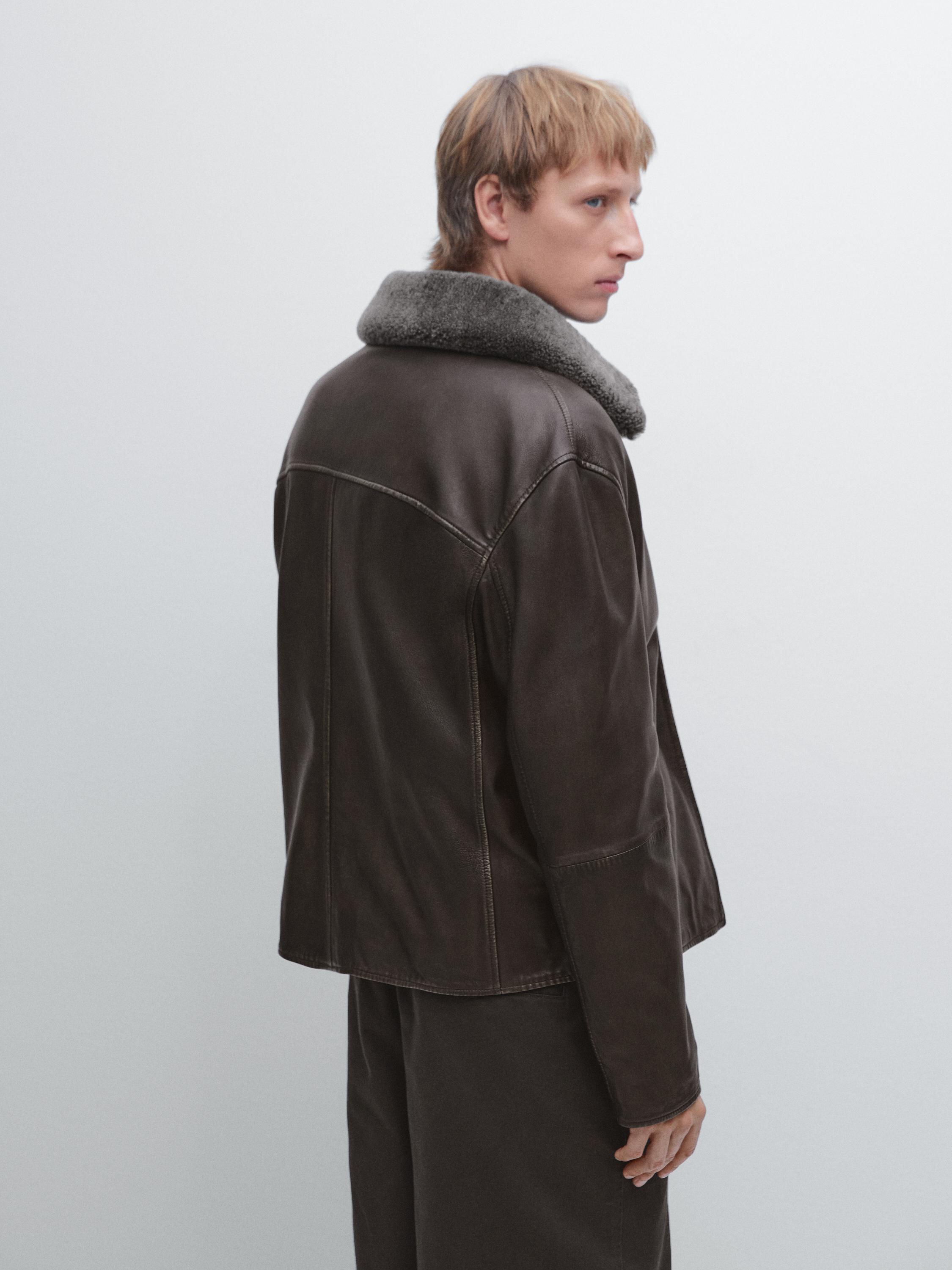 Nappa leather jacket with sheepskin collar