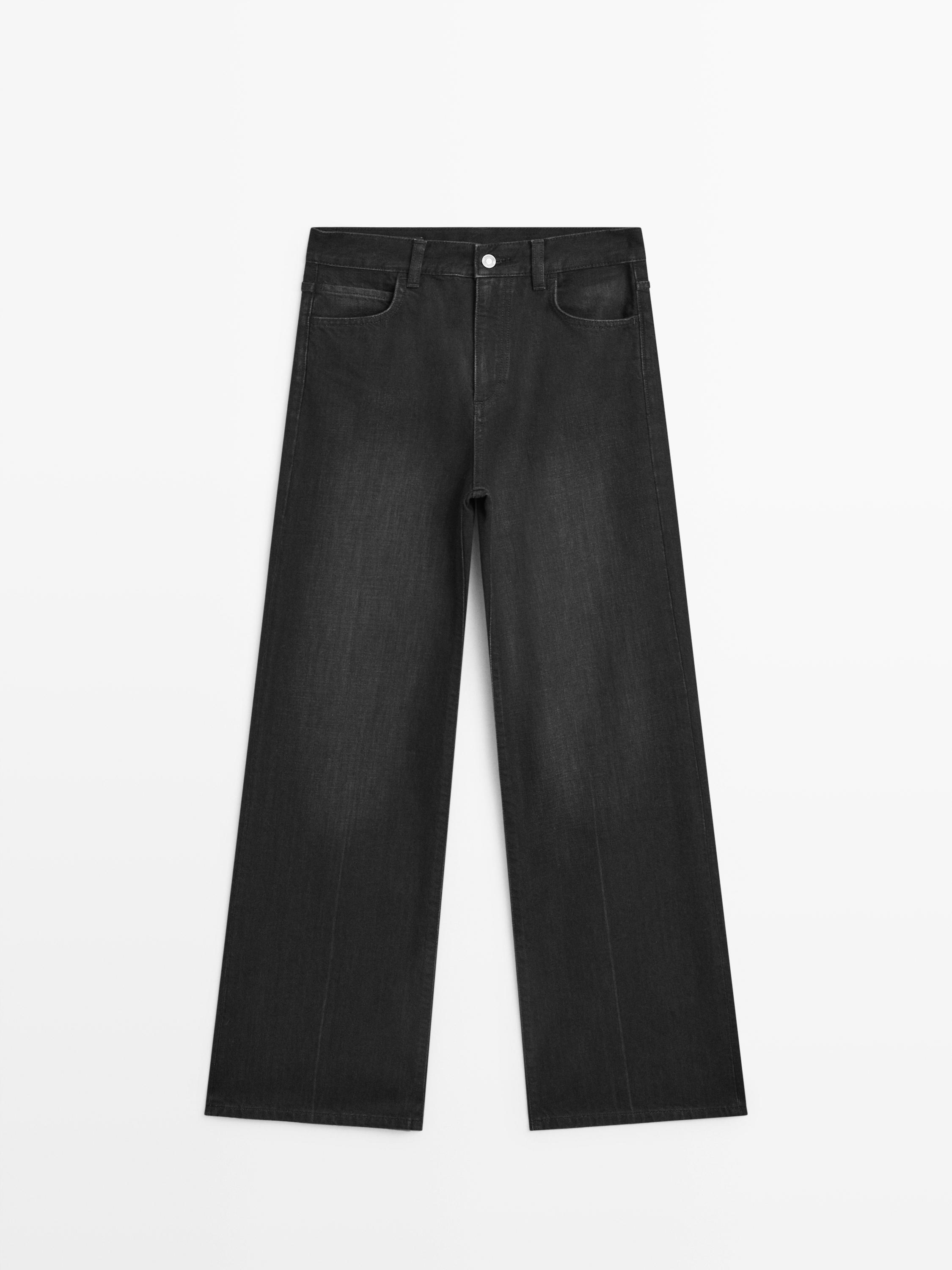 Straight-leg high-waist jeans — BLACK
