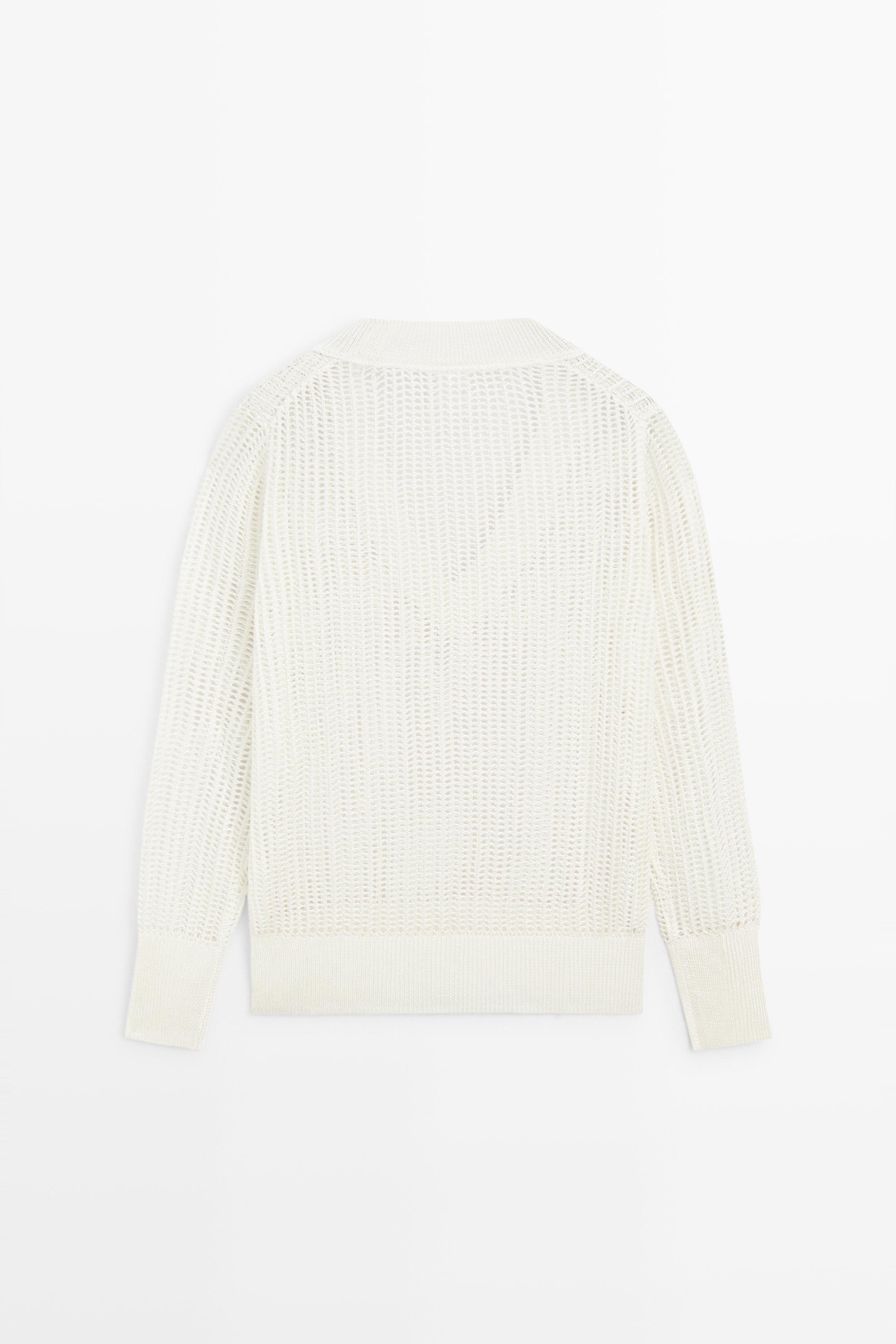 V-neck cutwork sweater - STUDIO — WHITE