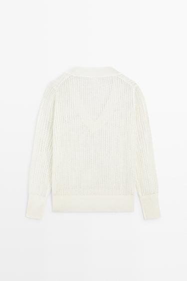 V-neck cutwork sweater - STUDIO — WHITE 6