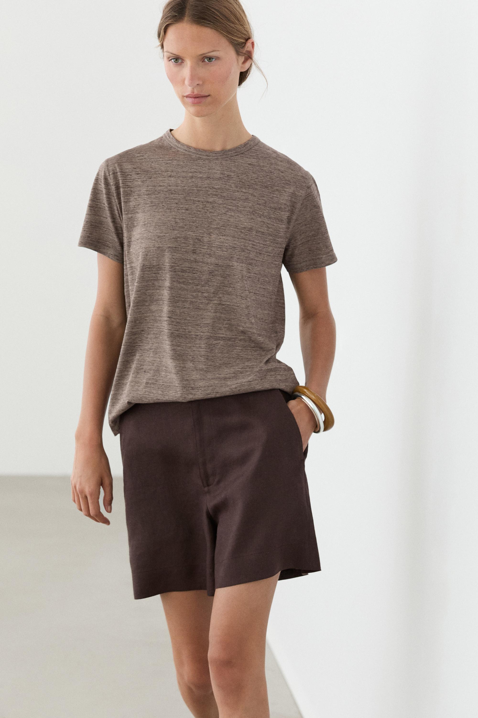 100% linen short Bermuda shorts — BROWN