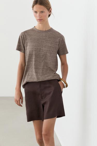 100% linen short Bermuda shorts — BROWN 5