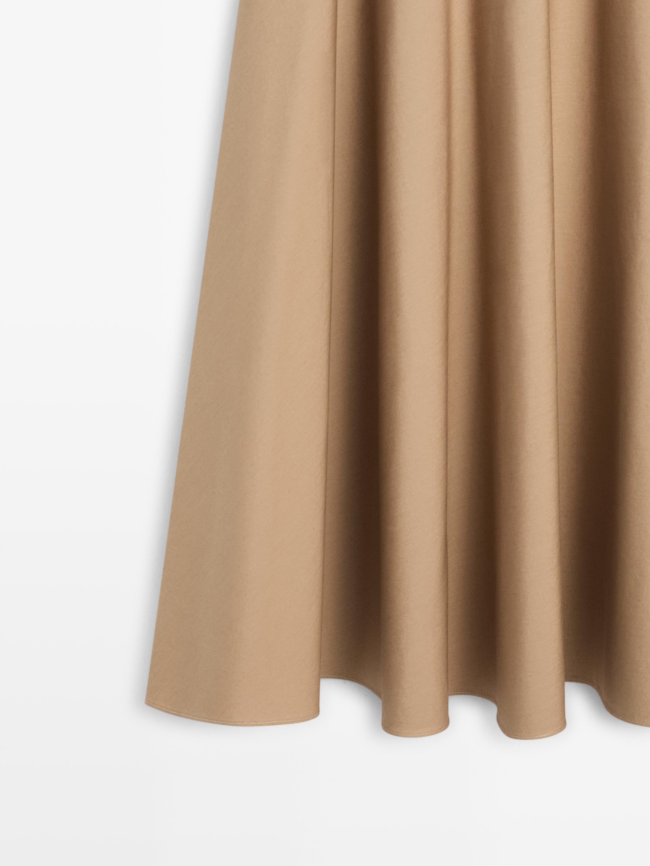 Flounce midi skirt with yoke detail — CAMEL