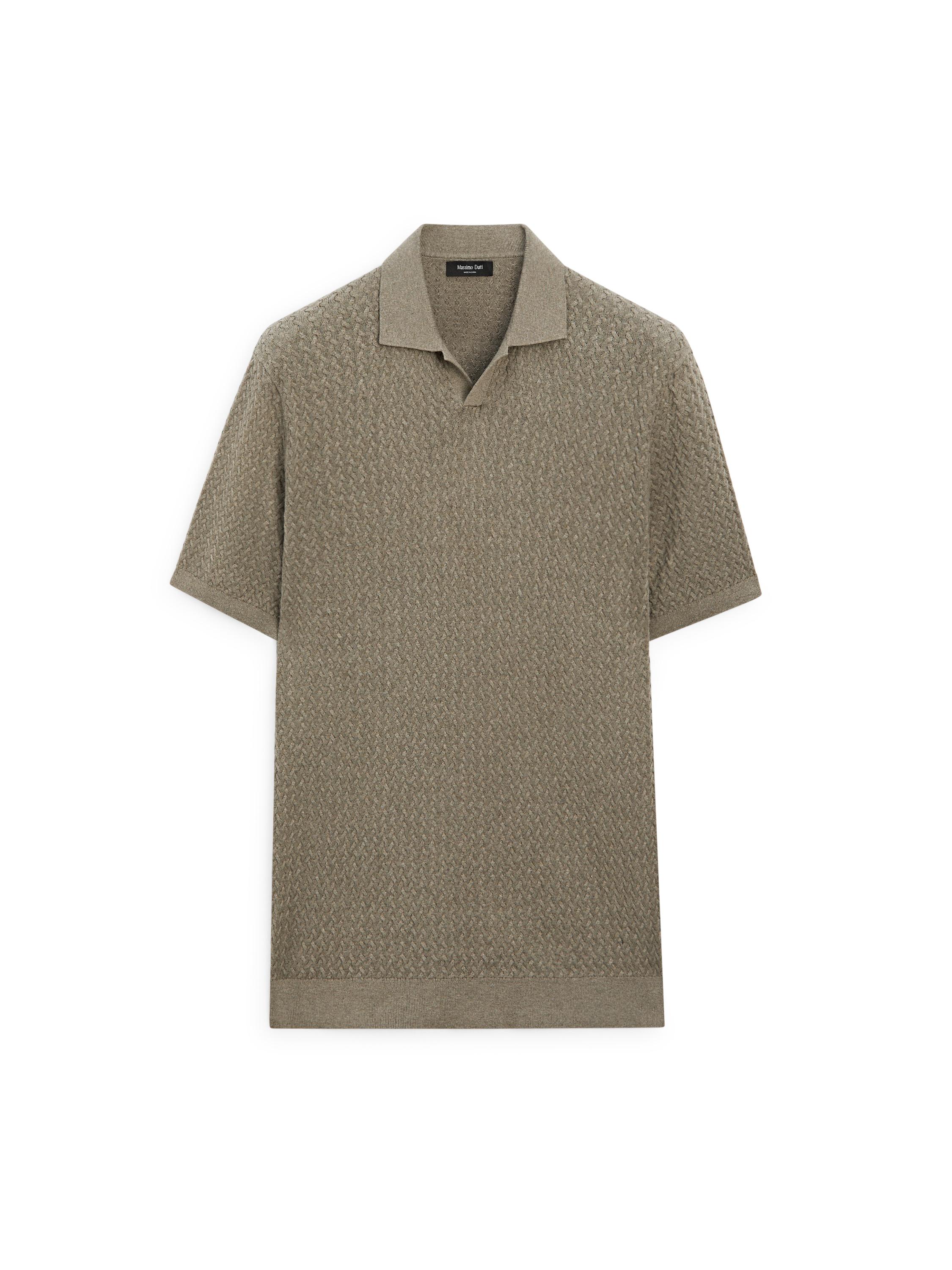 Cable-knit V-neck polo shirt — GREEN
