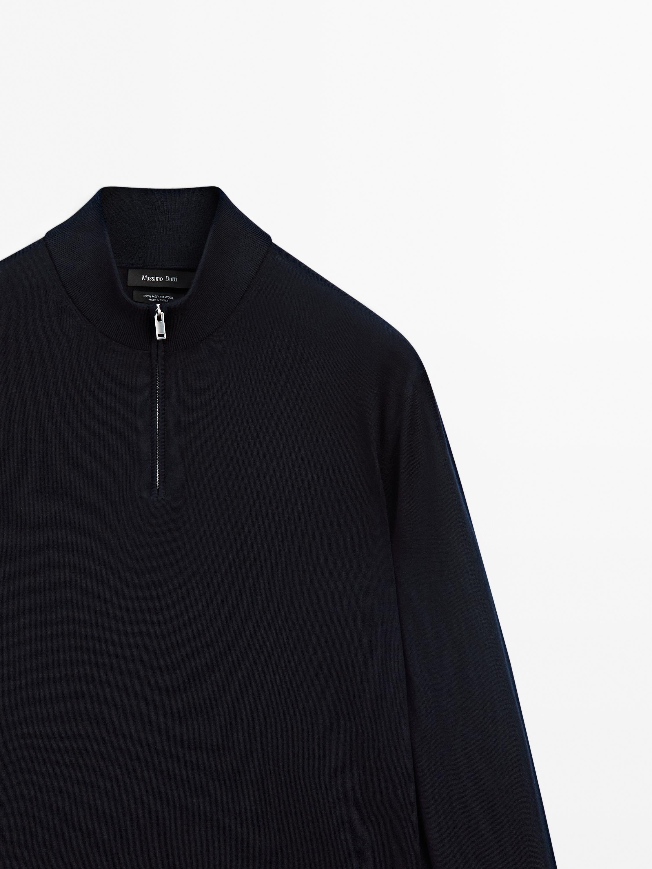 Wollen Trui Trui Massimo Dutti 100% Merinoswollen Trui Met Opstaande Kraag · Marineblauw