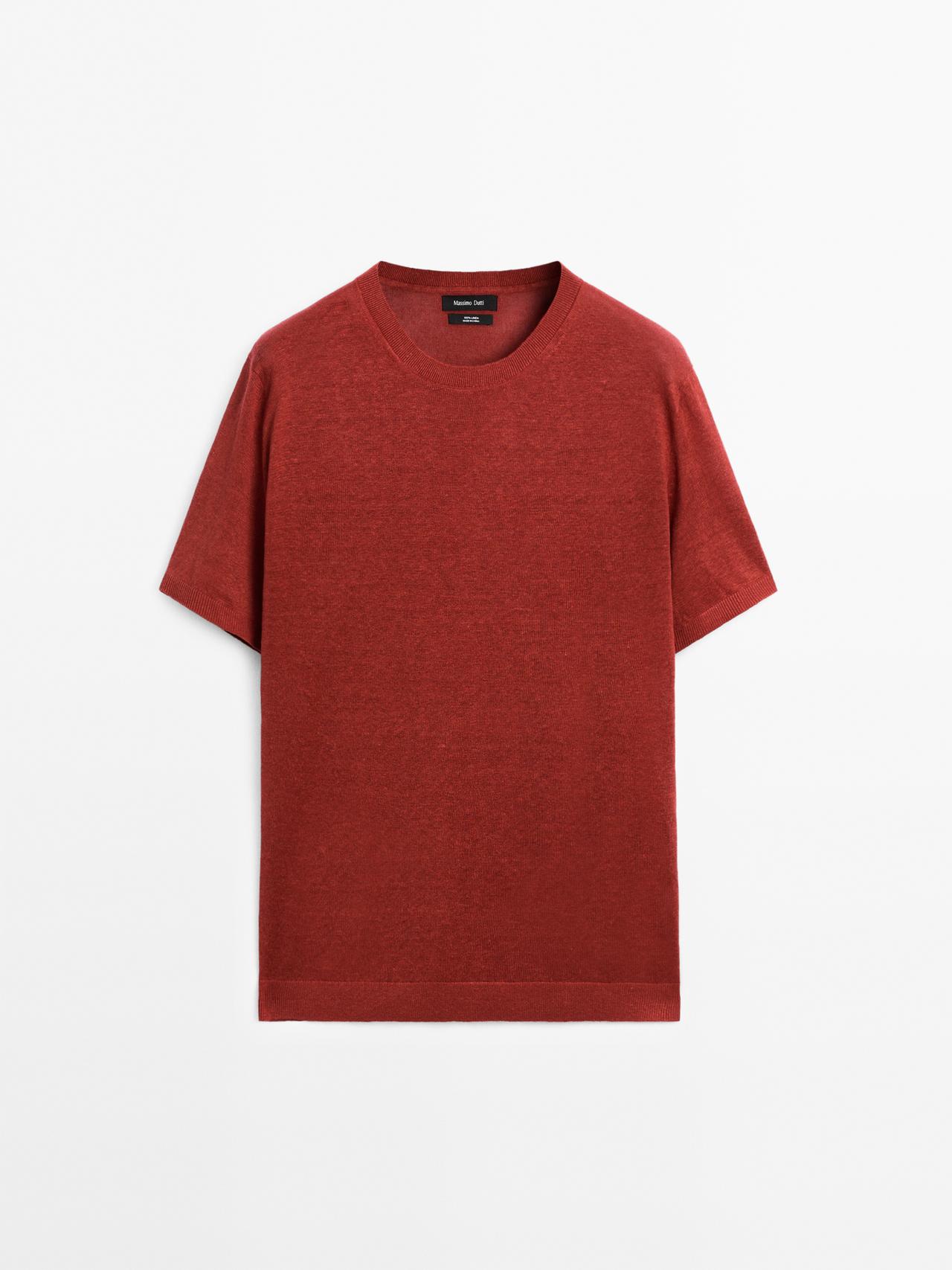 Massimo Dutti - Herre - Kortærmet T-Shirt I 100 % Hør - Koral - S