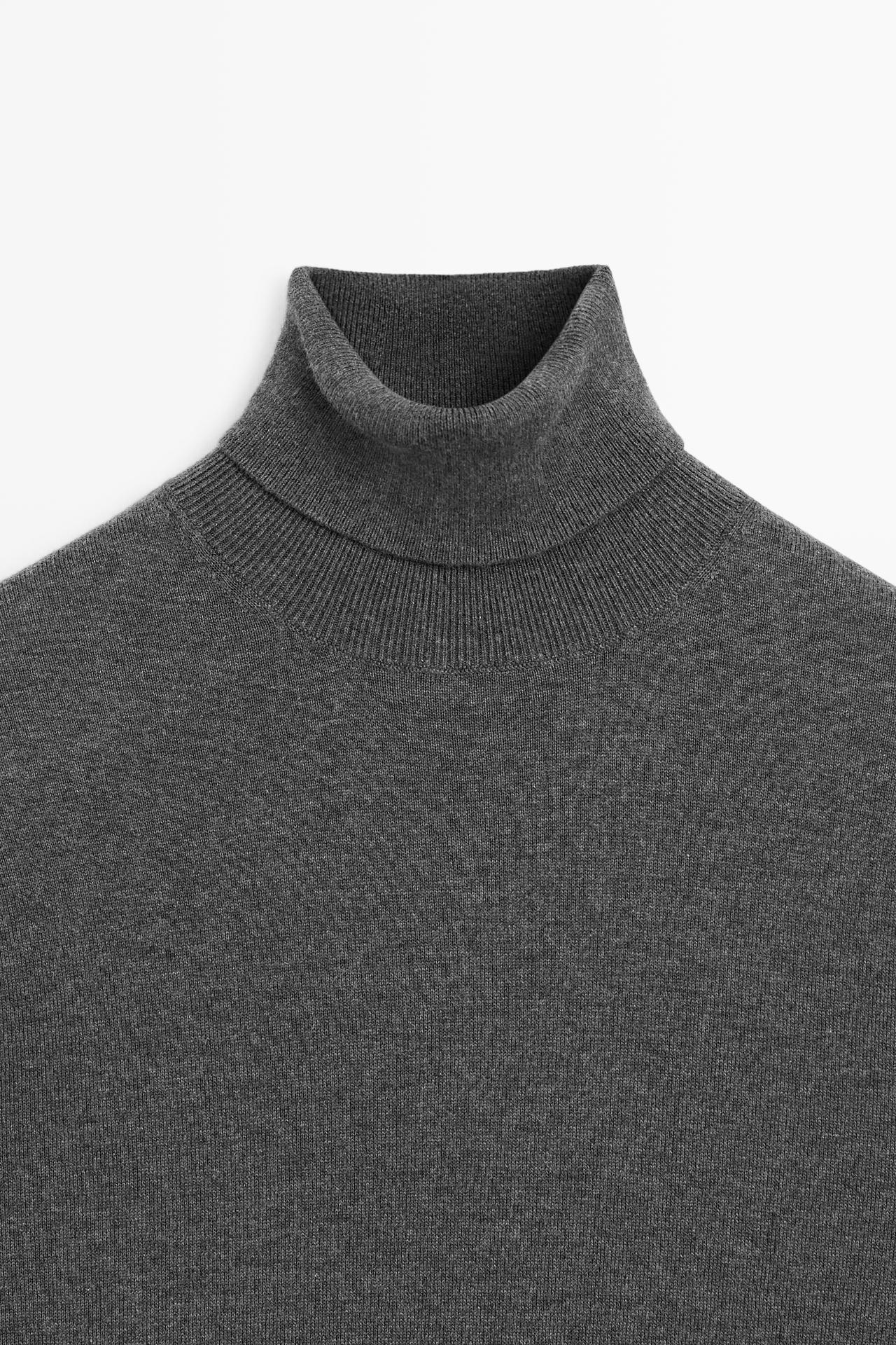 Cotton blend high neck knit sweater — CHARCOAL
