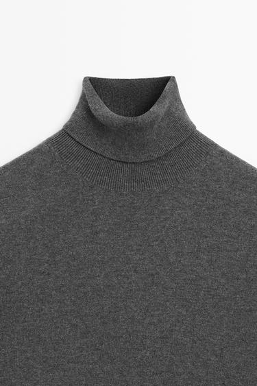 Cotton blend high neck knit sweater — CHARCOAL 9