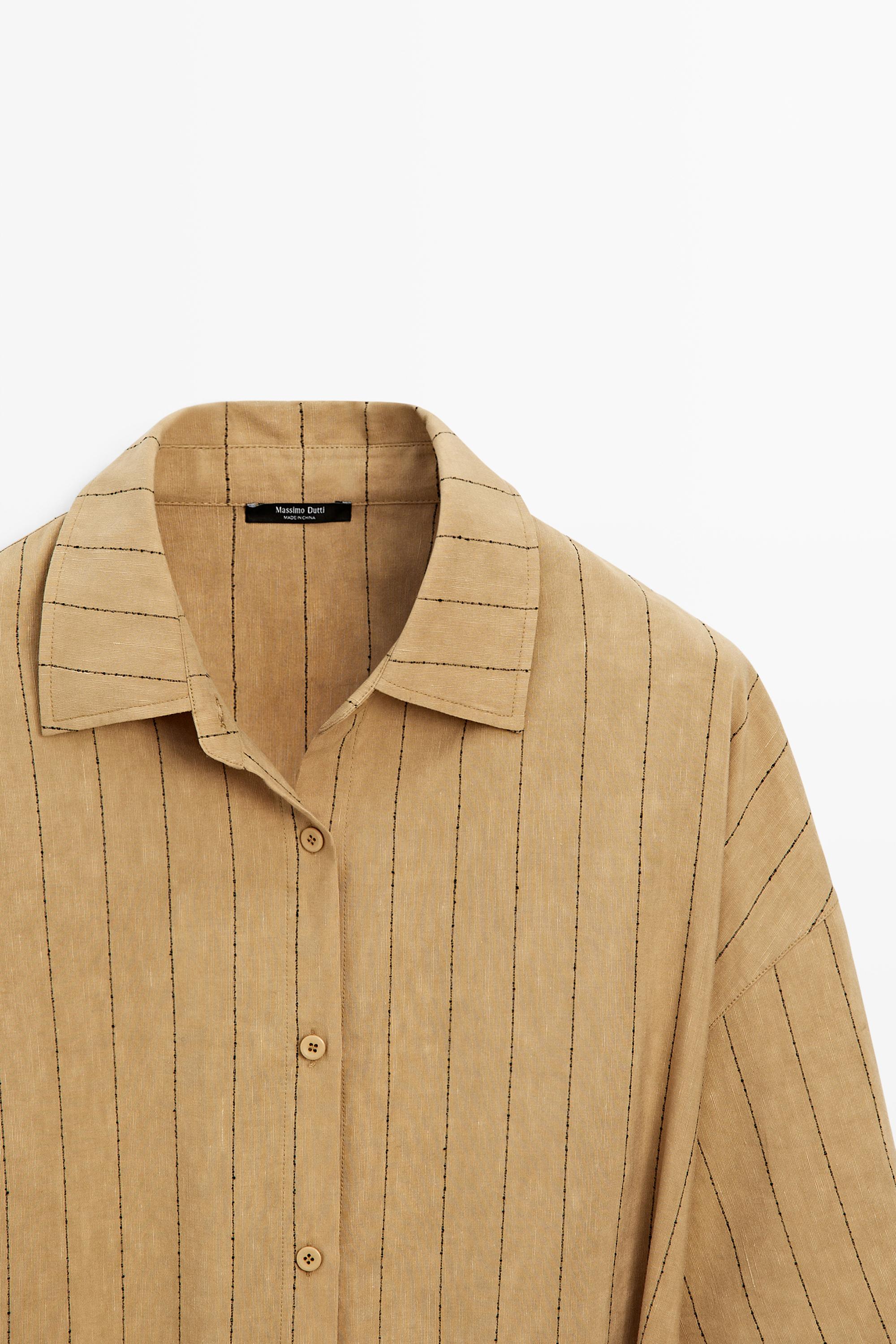 Striped flowing shirt with corset belt detail — MUSTARD YELLOW