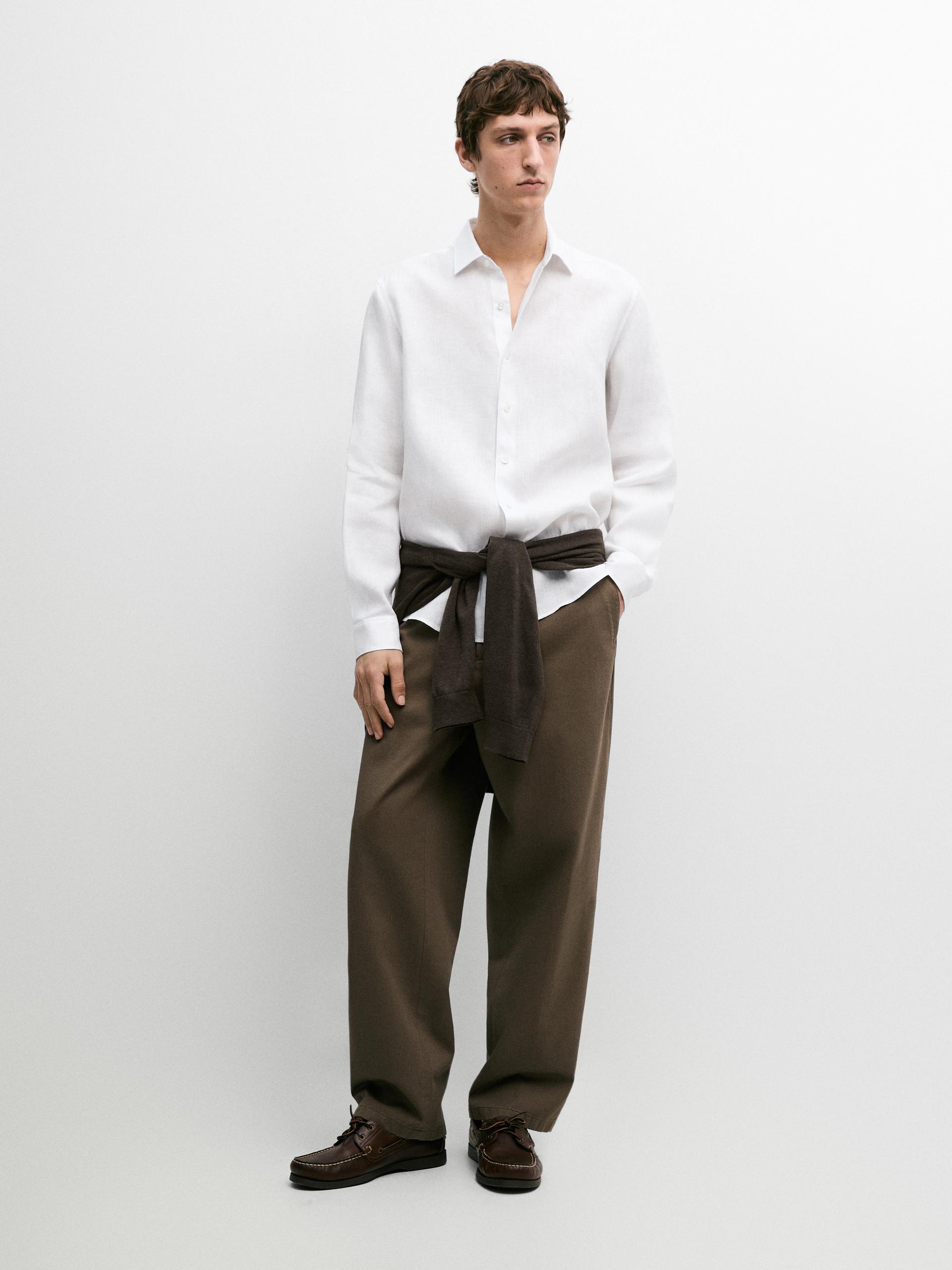 Camicia Di Lino Leggera Regular Fit - Beige - Xxl - Massimo Dutti - Maschile