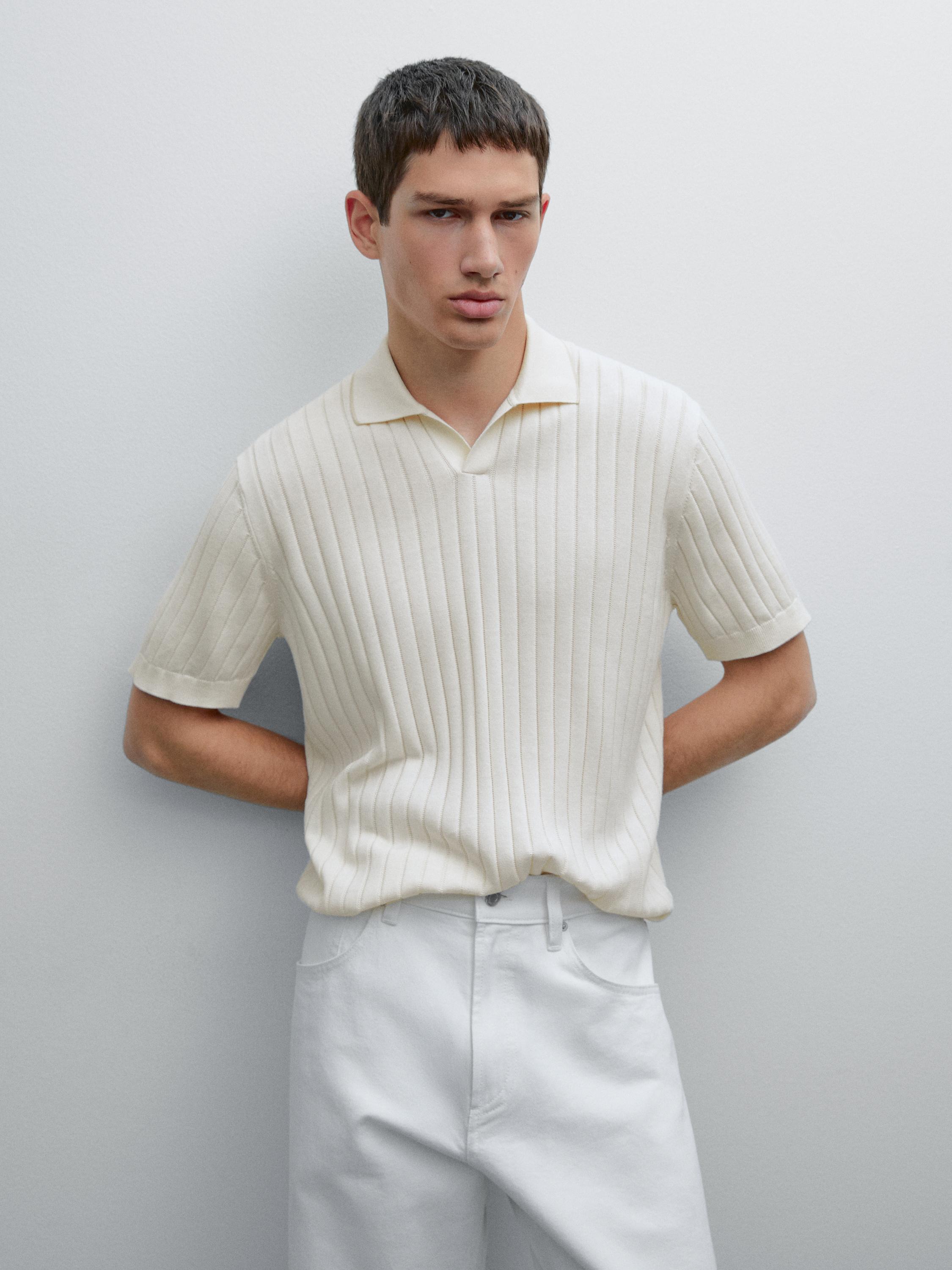Ribbed knit polo shirt