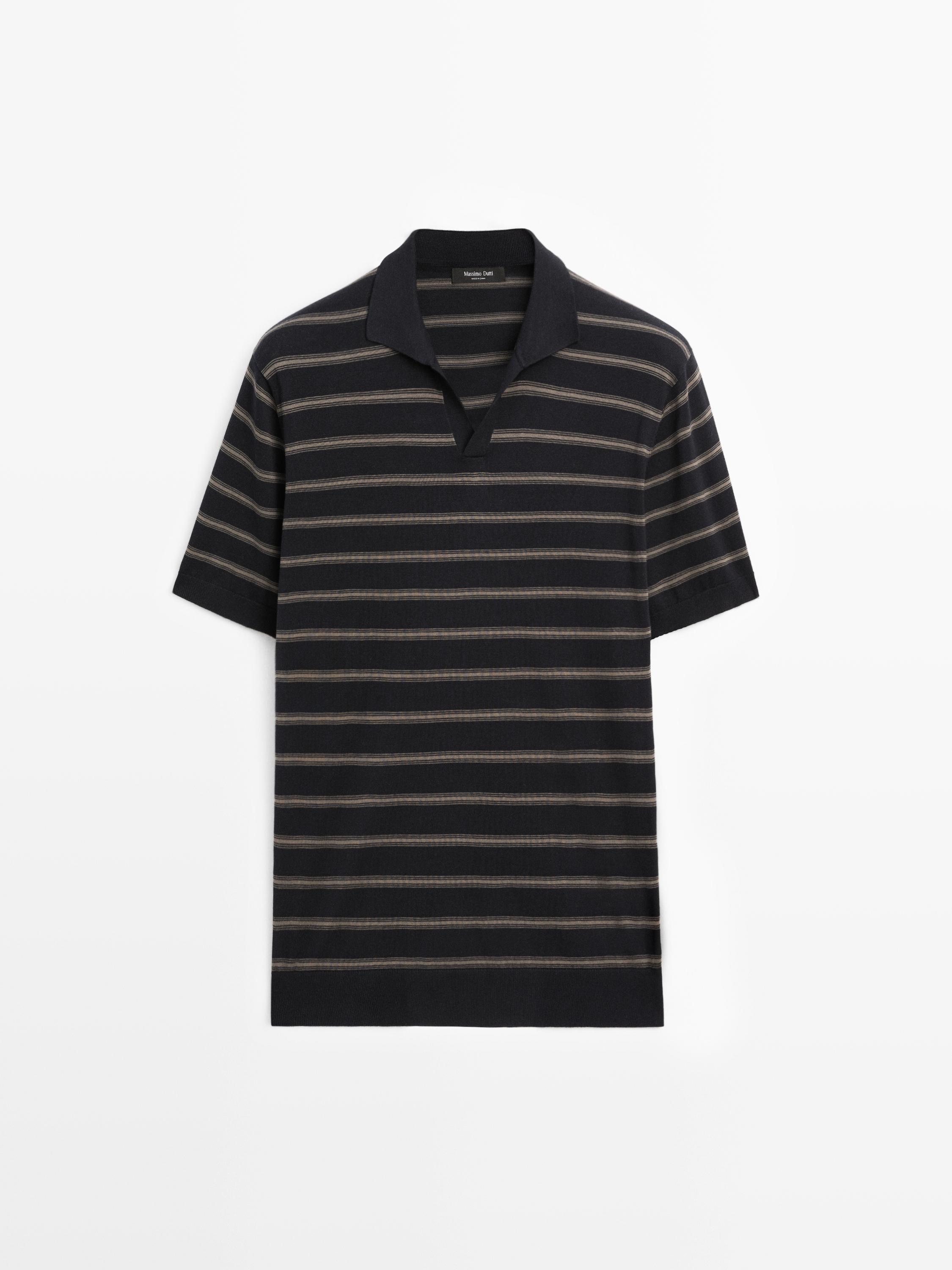 Knit polo shirt with contrast stripes — NAVY BLUE