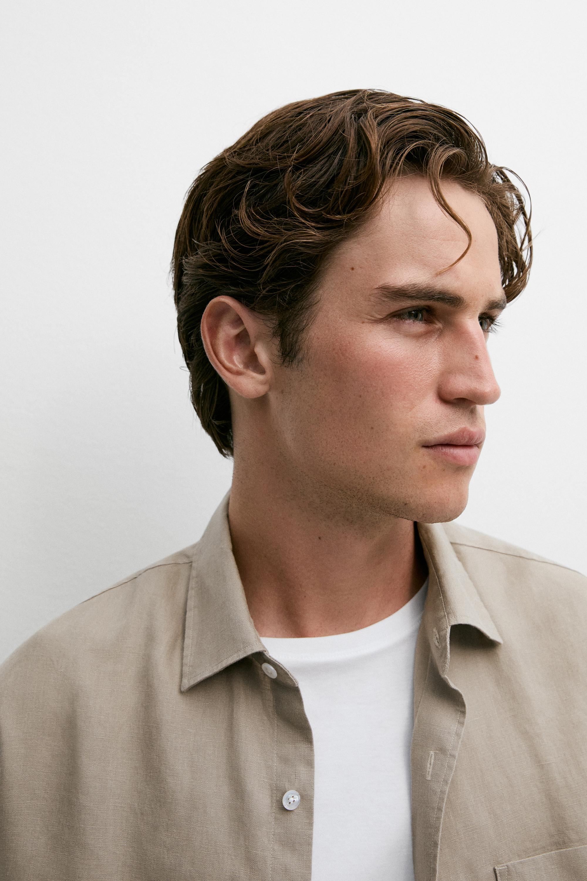 100% linen short sleeve shirt — SAND