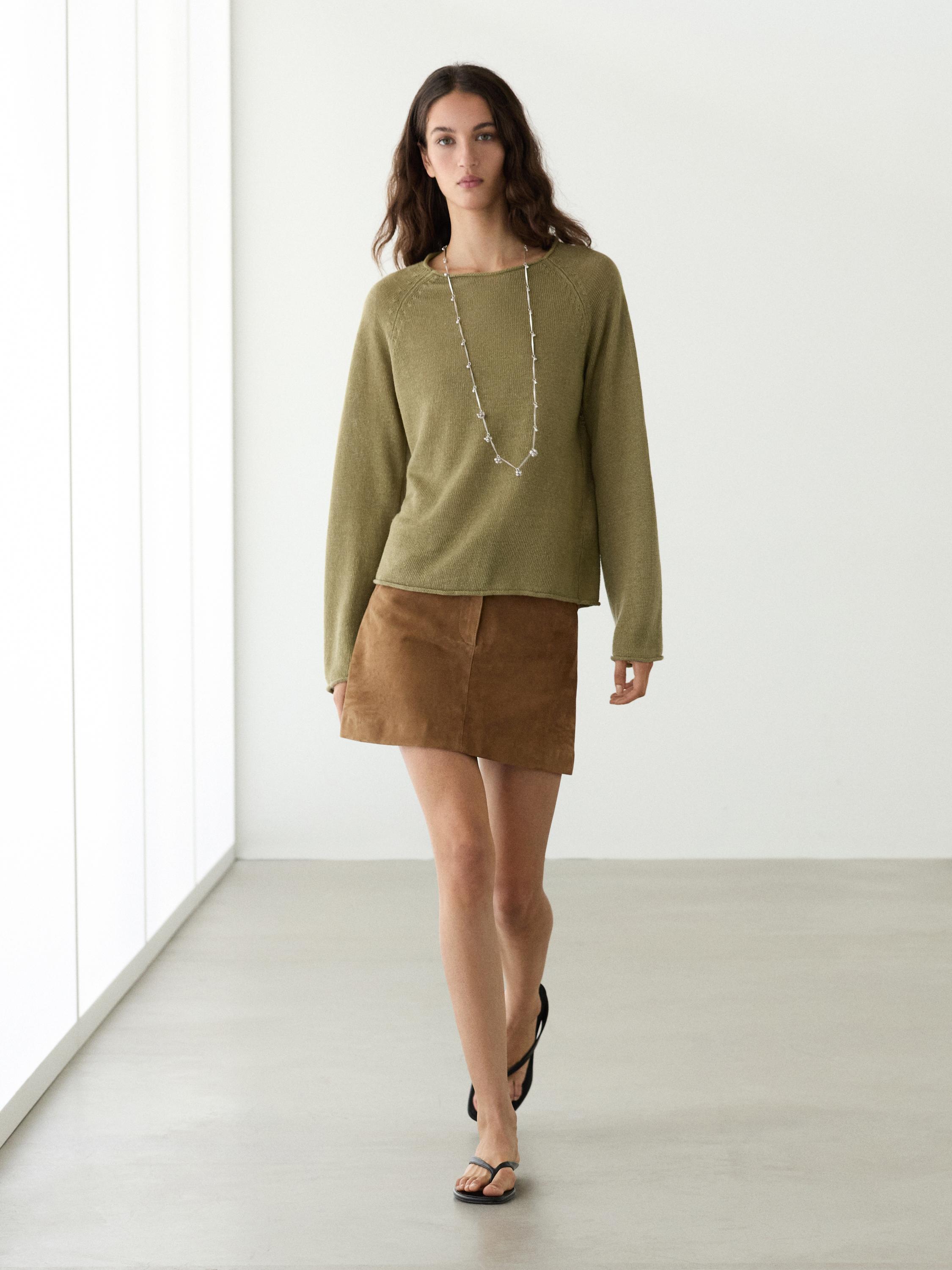 Pull en maille 100 % lin à col rond