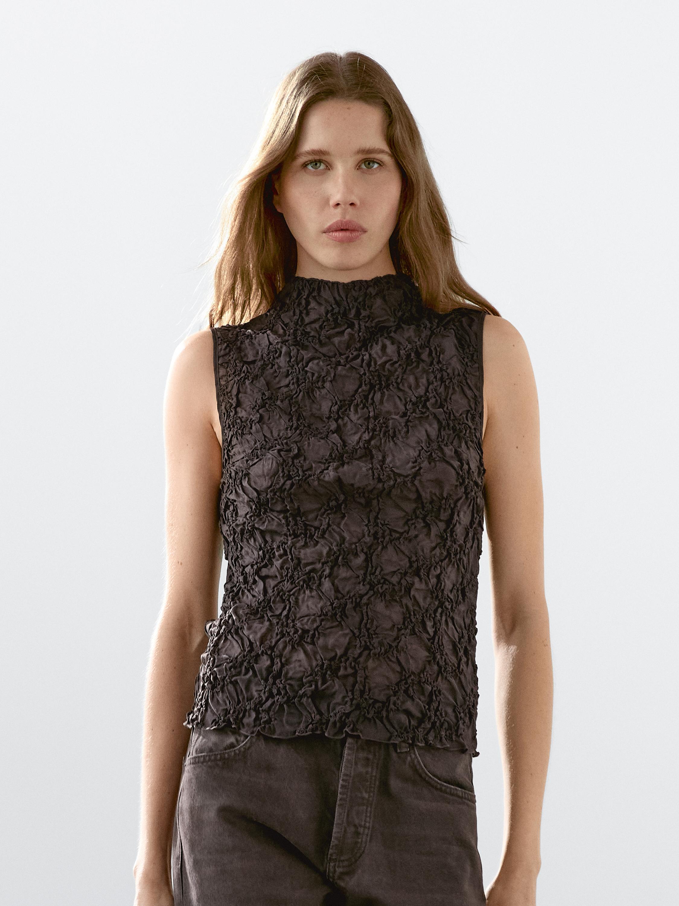 Crewneck top with ruffled effect