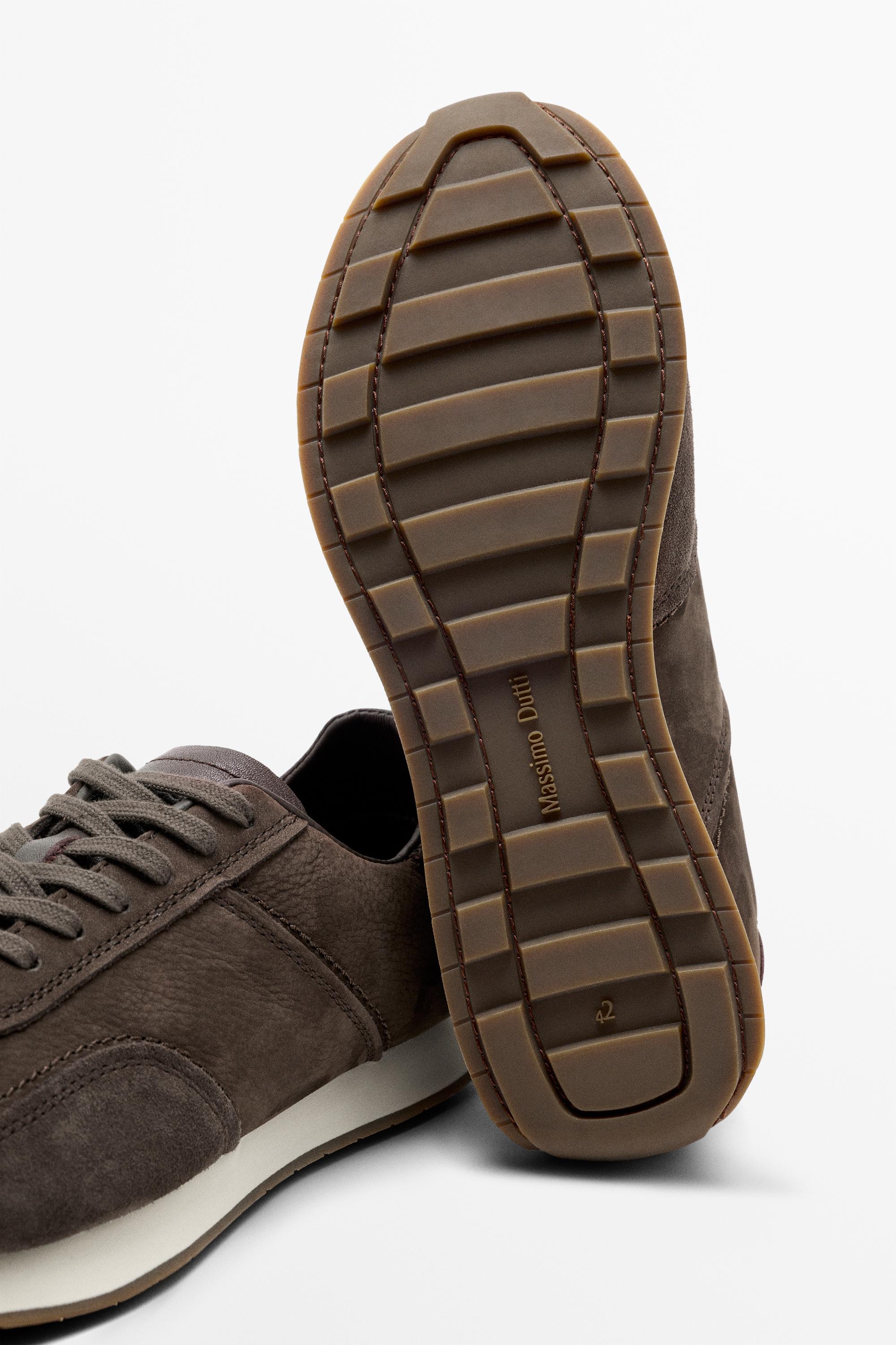 Milled nappa leather sneaker — BROWN