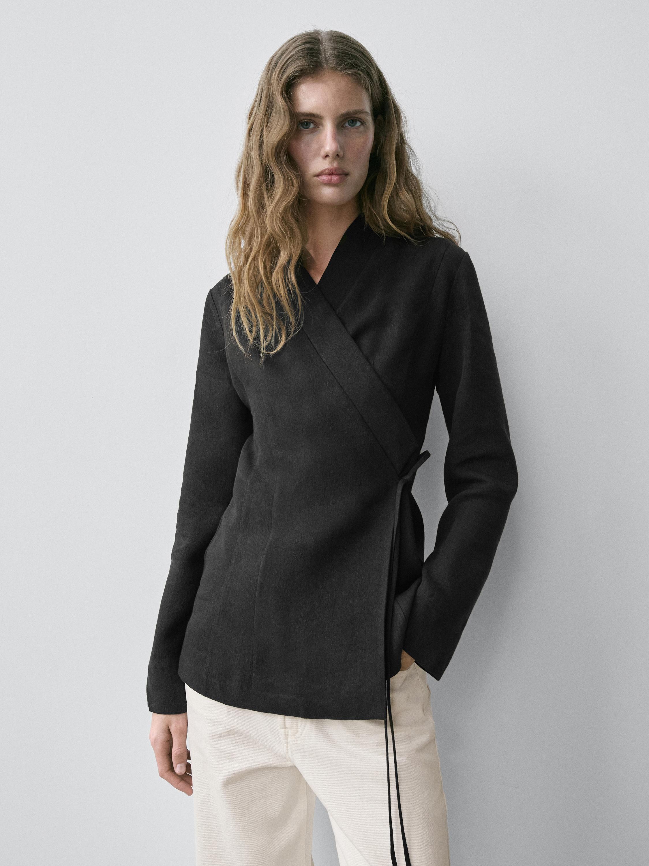 Fitted linen blend kimono