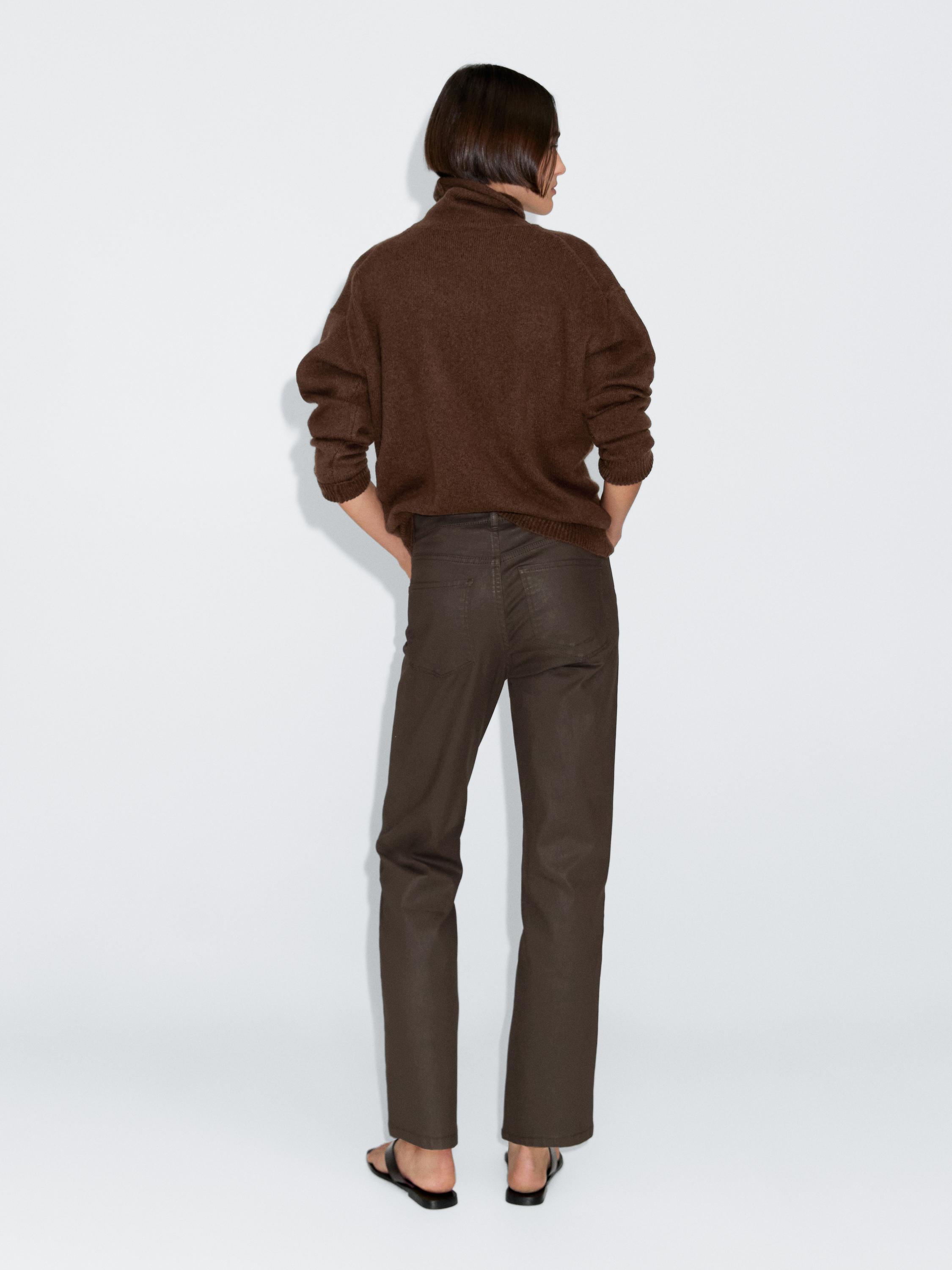High-waist straight-leg waxed trousers