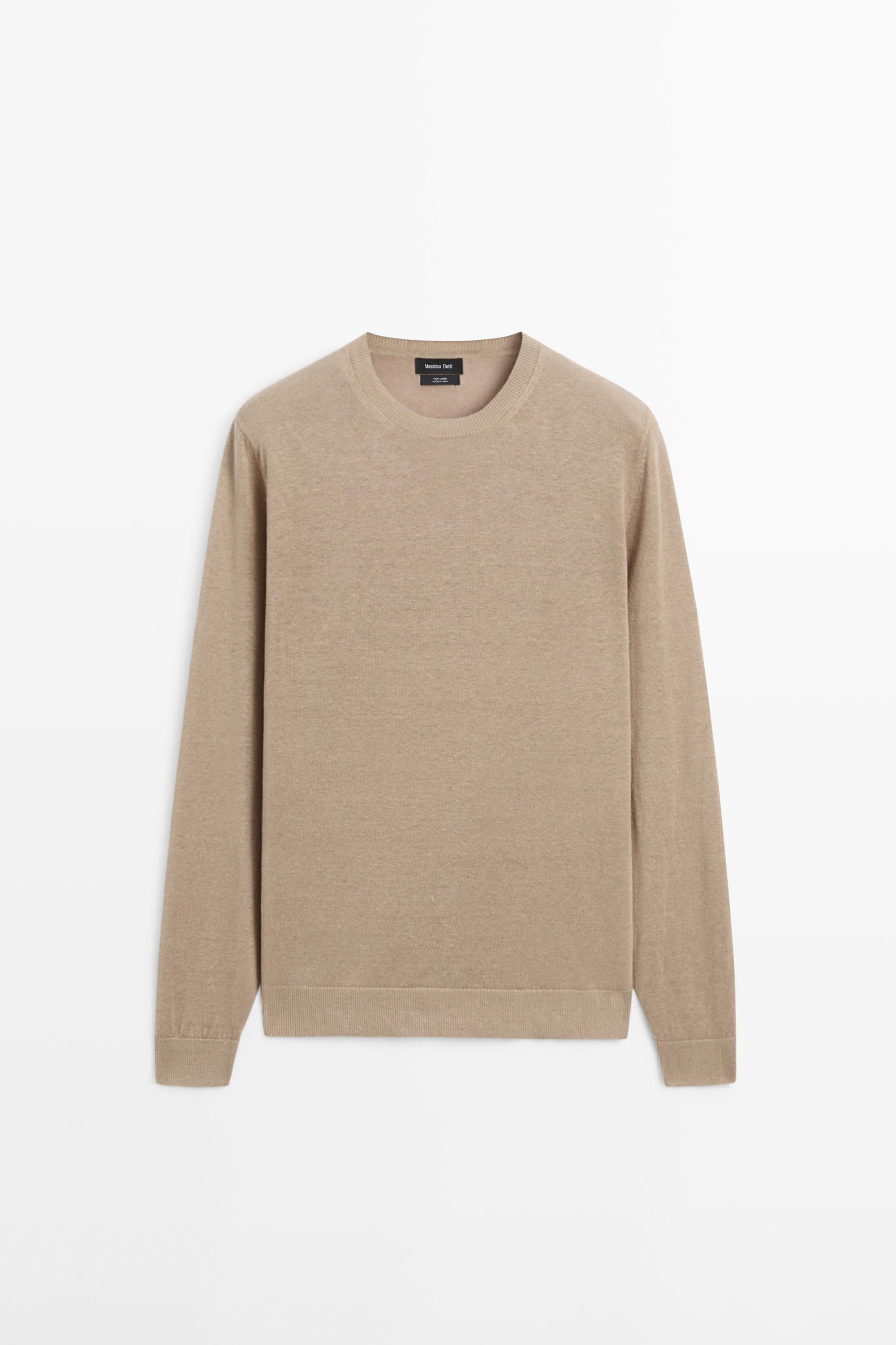 100% linen knit crew neck sweater — Sand beige