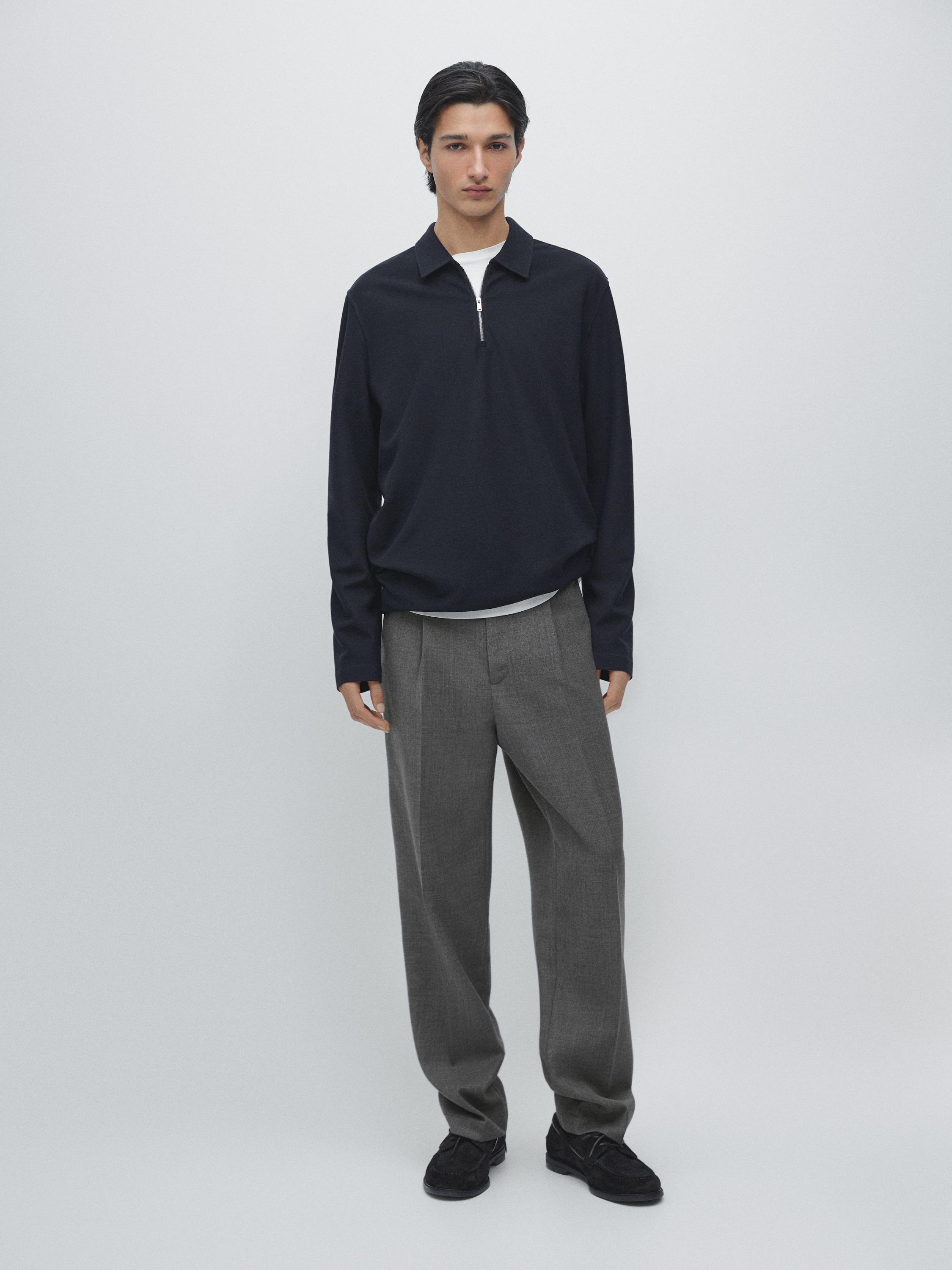 Long sleeve zip-up polo shirt