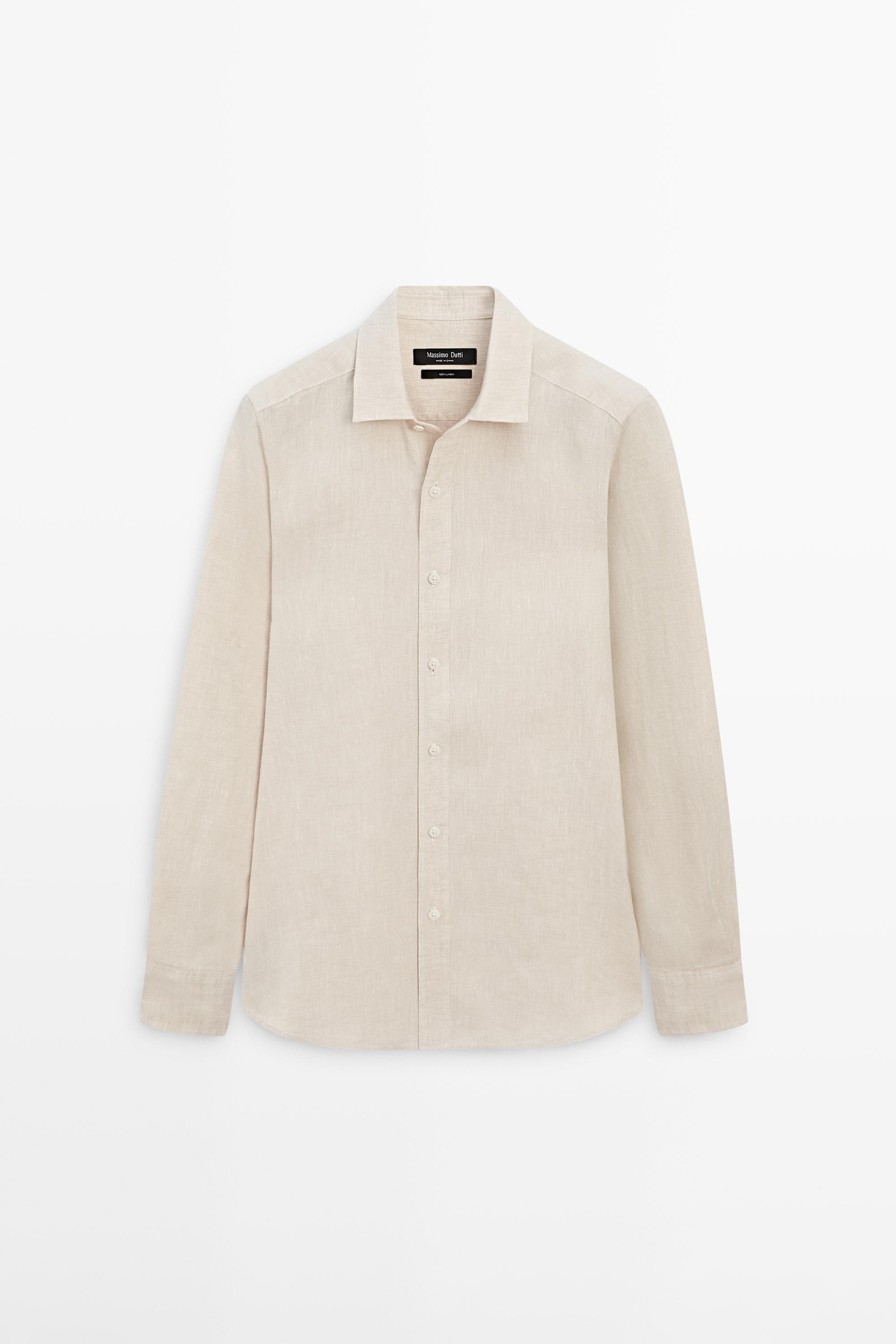 Regular fit 100% linen delavé shirt — BEIGE
