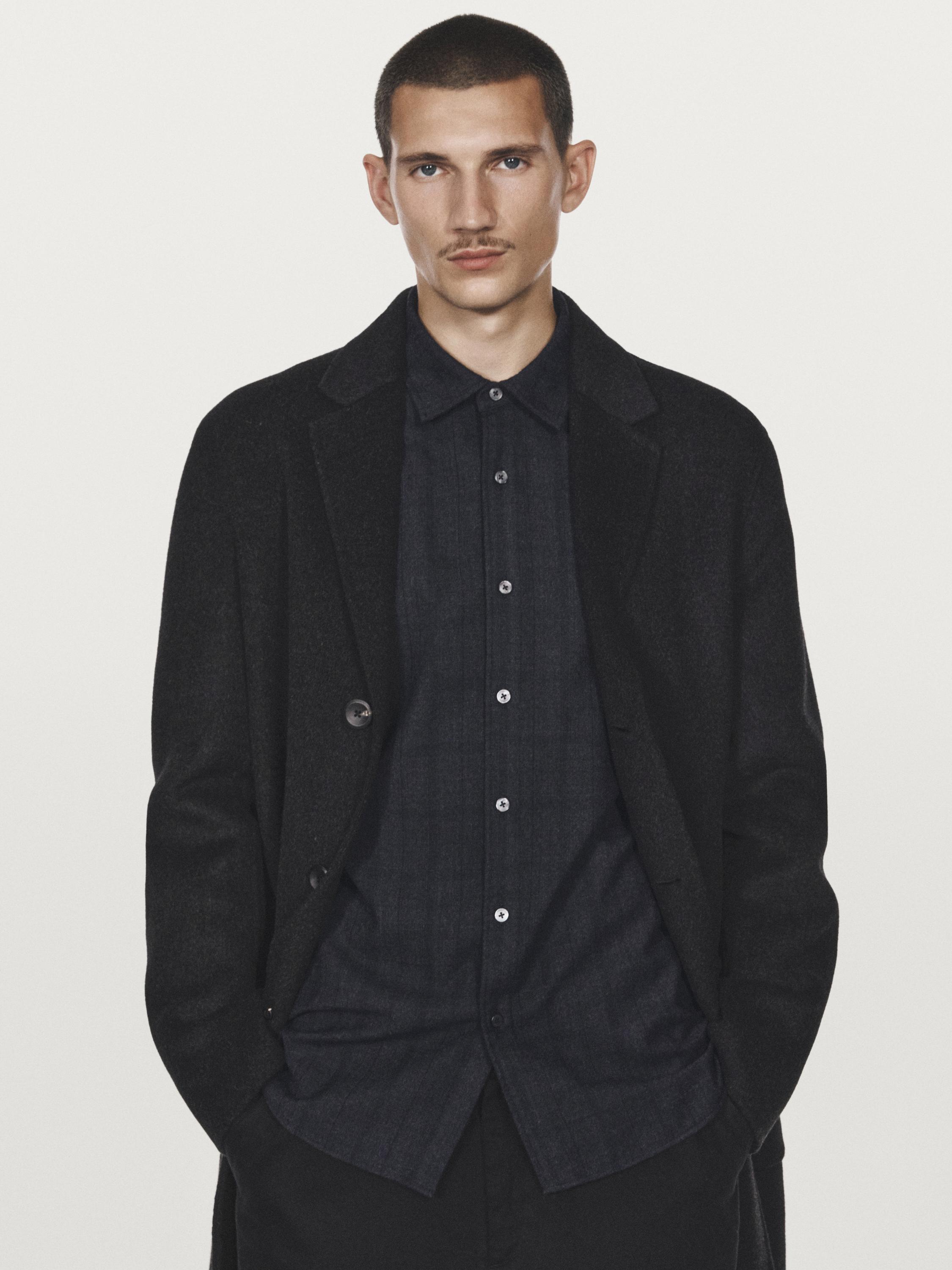 Long double wool blend coat with lapel