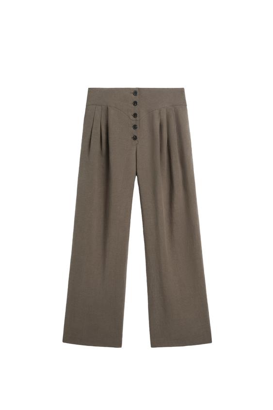 Pileli keten karışımlı pantolon