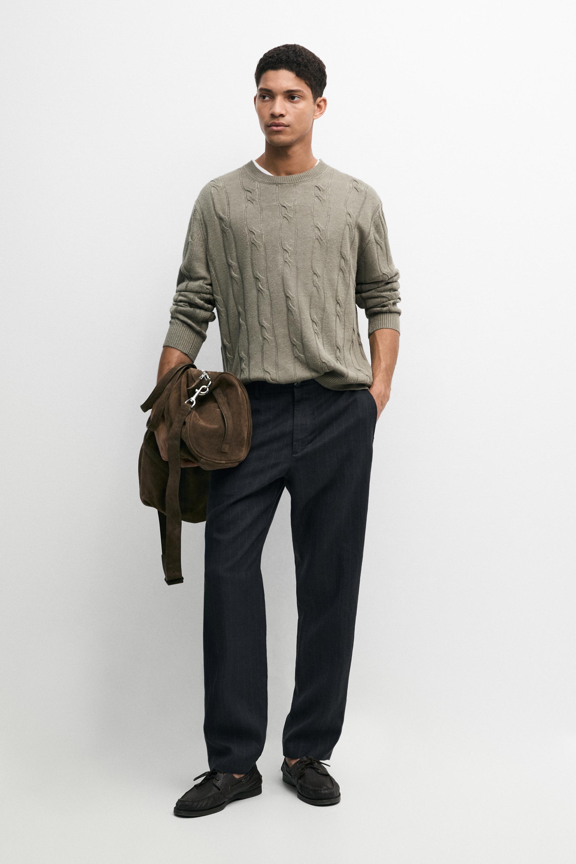 Linen trousers with striped detail — NAVY BLUE