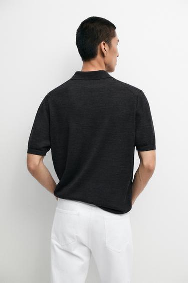 Short sleeve wool blend knit polo shirt — CHARCOAL 5