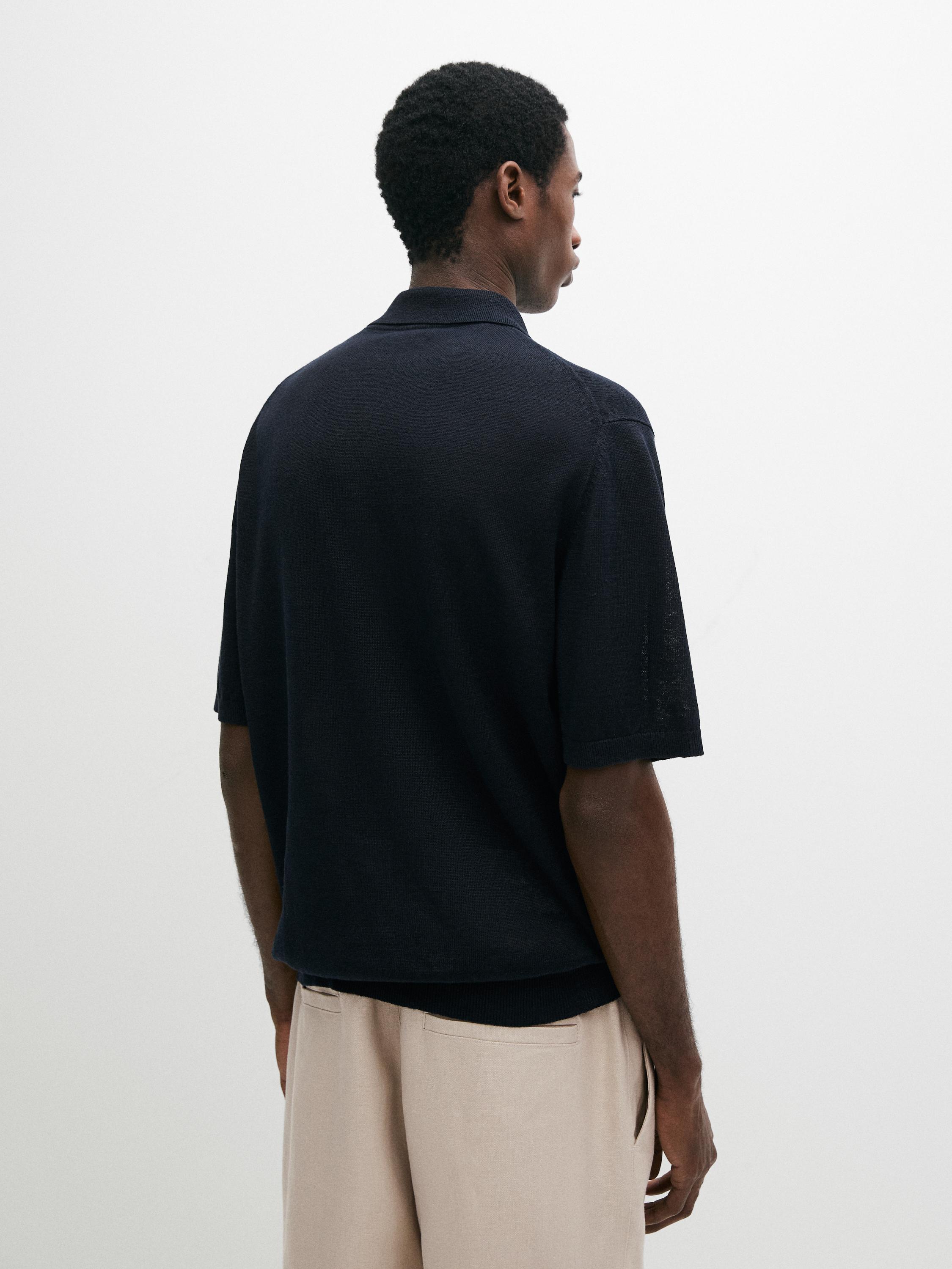 Linen knit polo sweater — NAVY BLUE