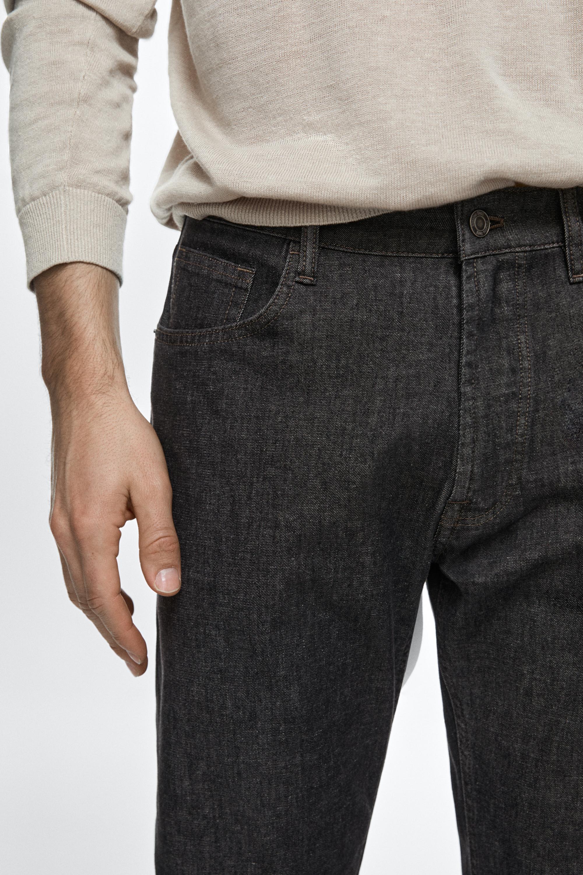 Lightweight tapered fit denim-effect trousers — BLACK