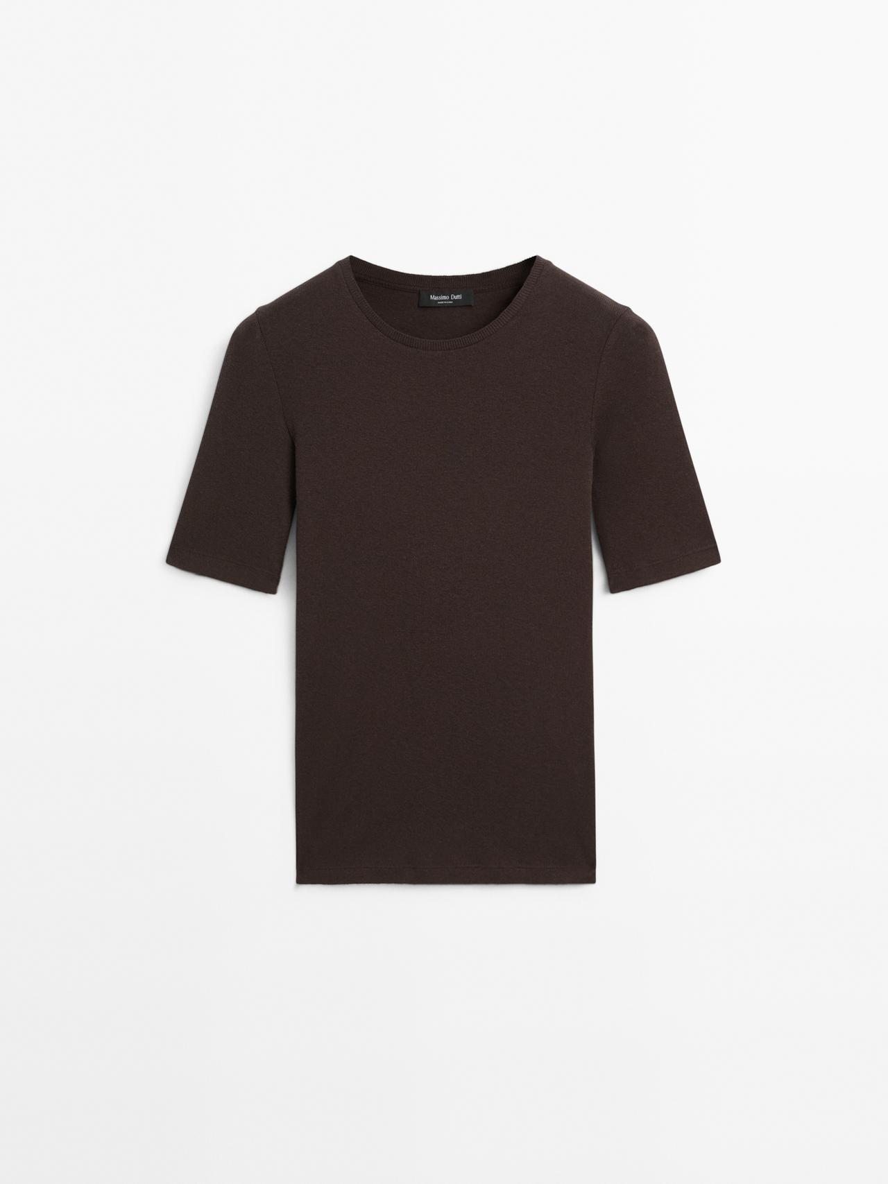 Massimo Dutti - Dame - Kortærmet T-Shirt I En Bomuldsblanding - Brun - S