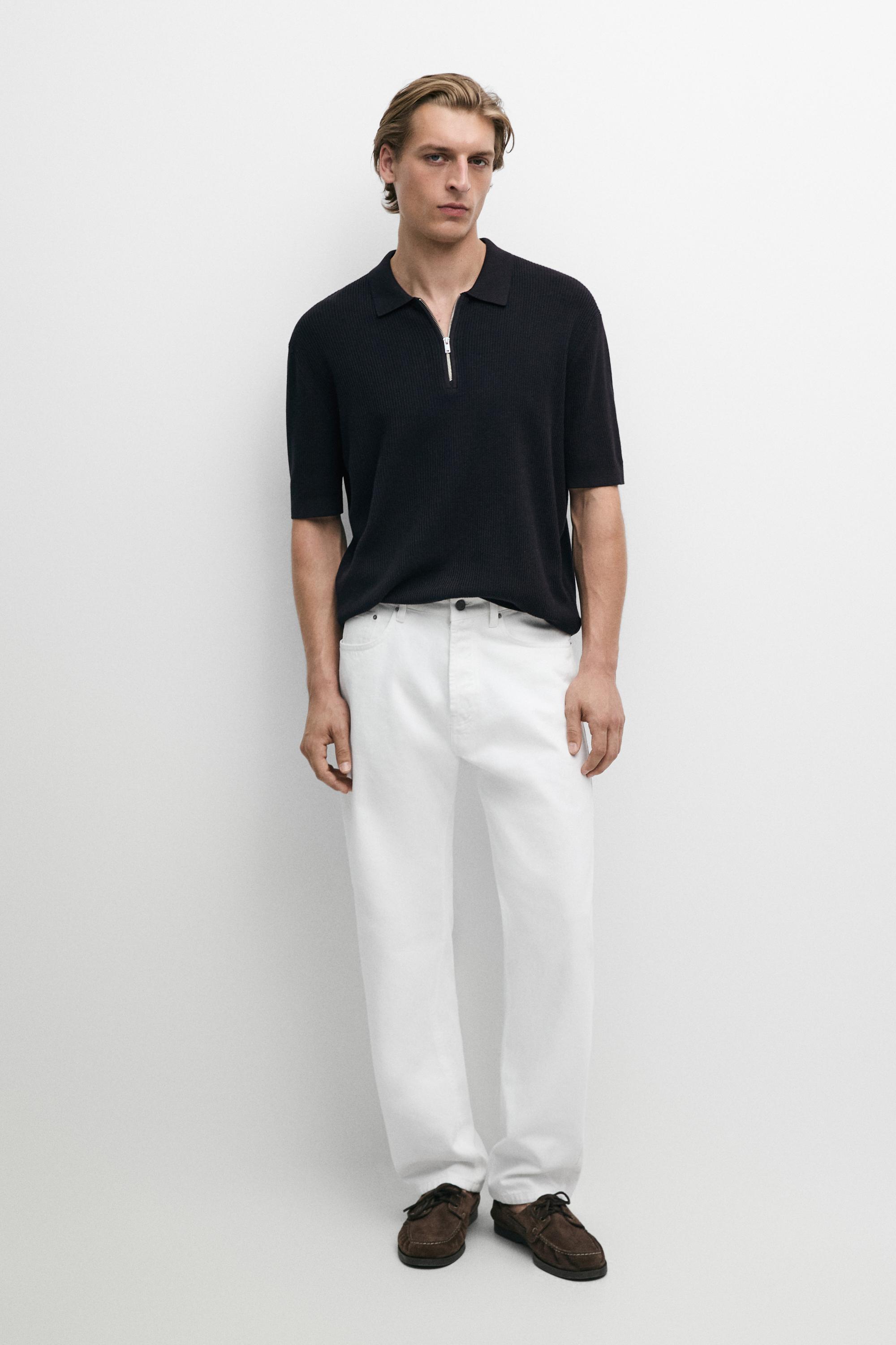 Knit polo sweater with quarter-zip collar — NAVY BLUE