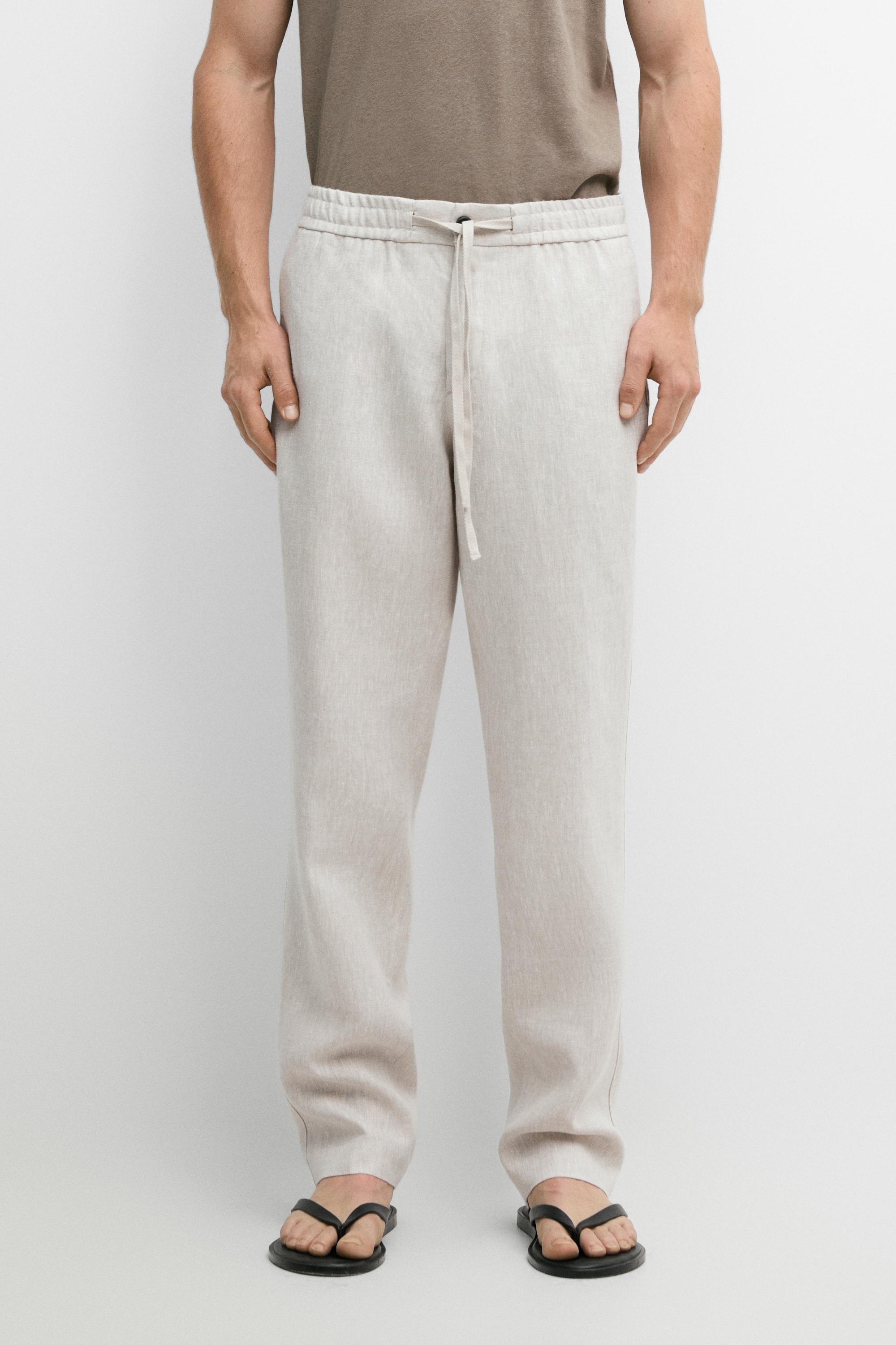 Linen jogger fit trousers — SAND BROWN