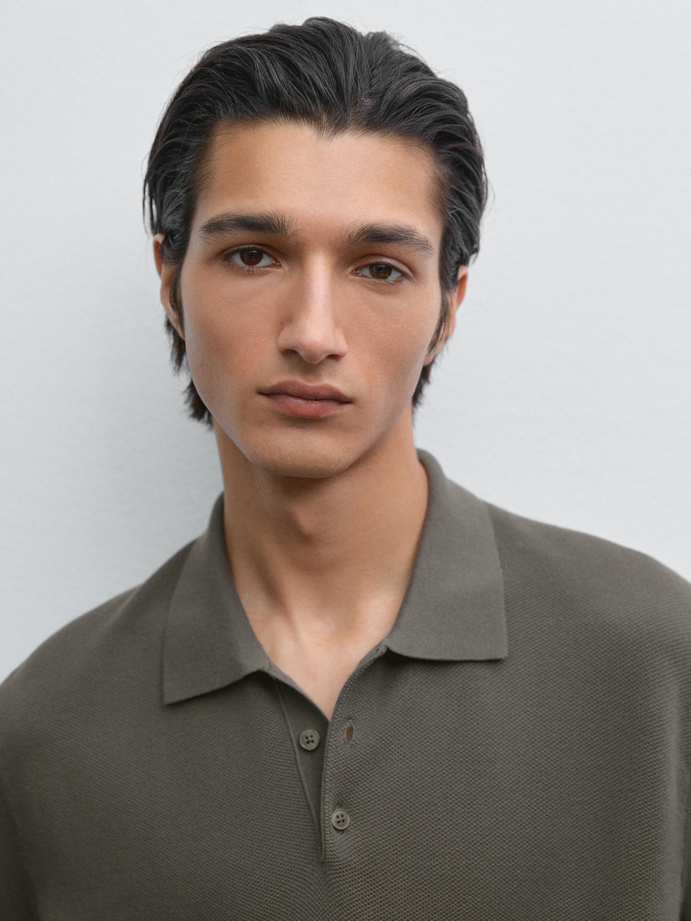 Textured cotton knit polo shirt