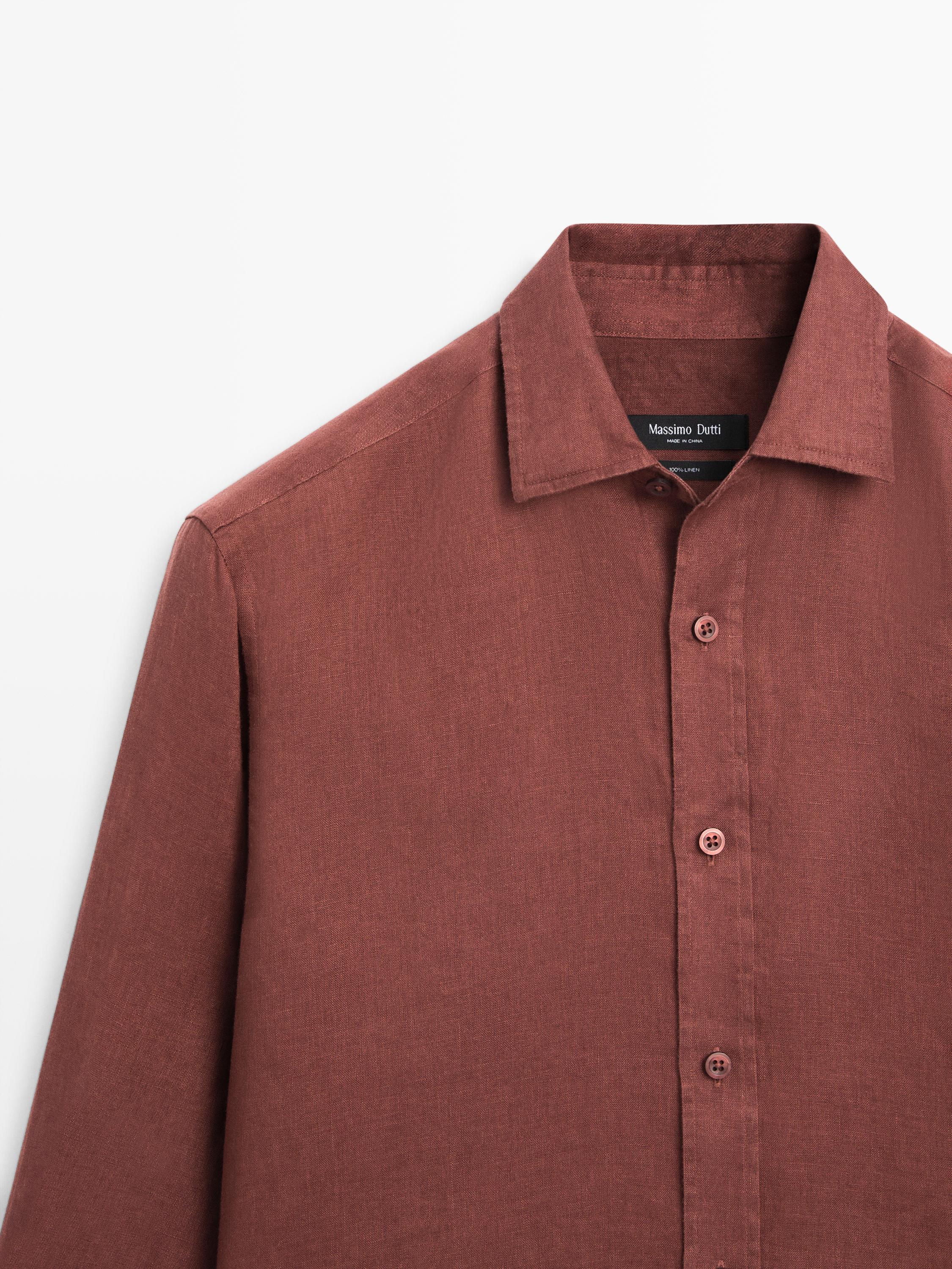 100% linen slim fit shirt — TERRA-COTTA