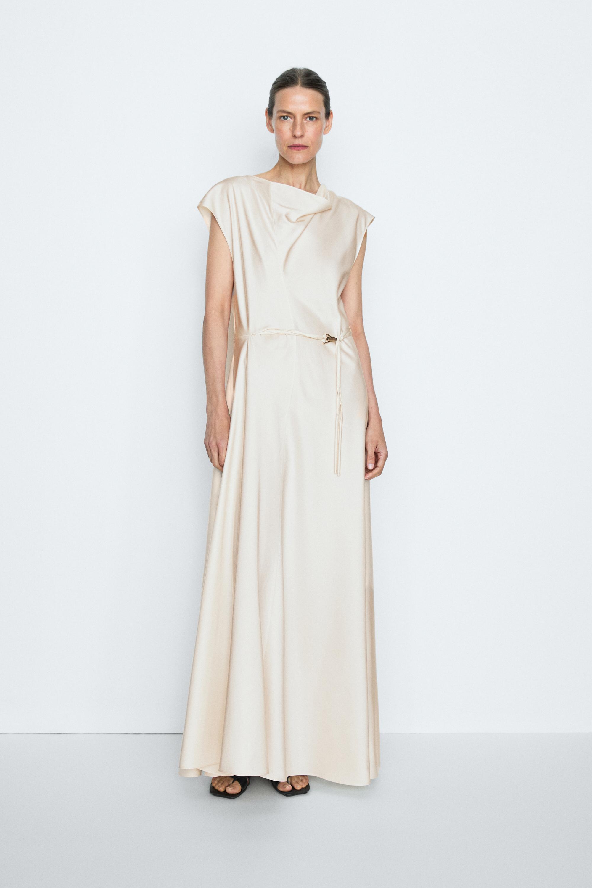 Draped Neckline Flowing Dress - STUDIO — CREAM