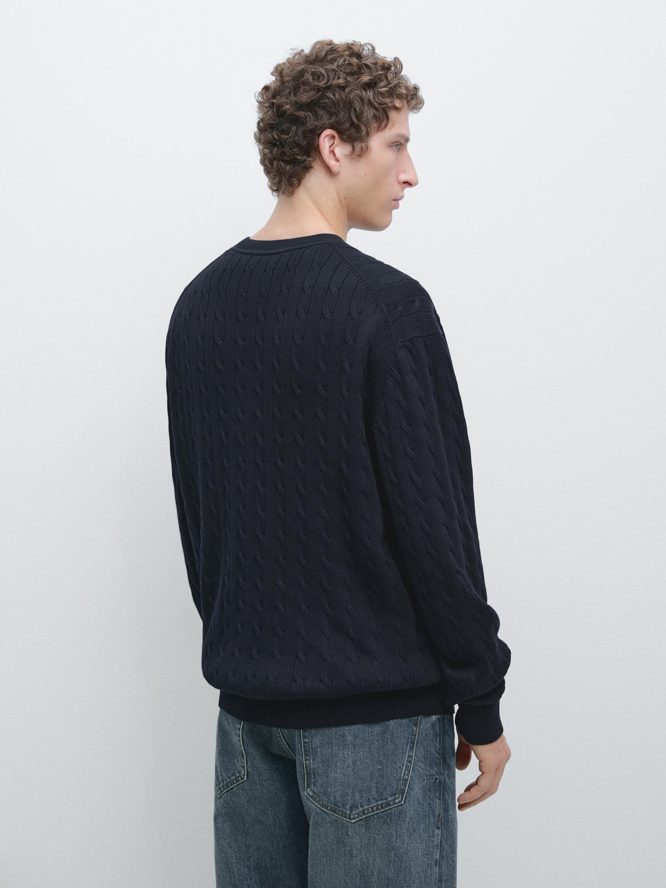 100% cotton cable-knit sweater — NAVY BLUE