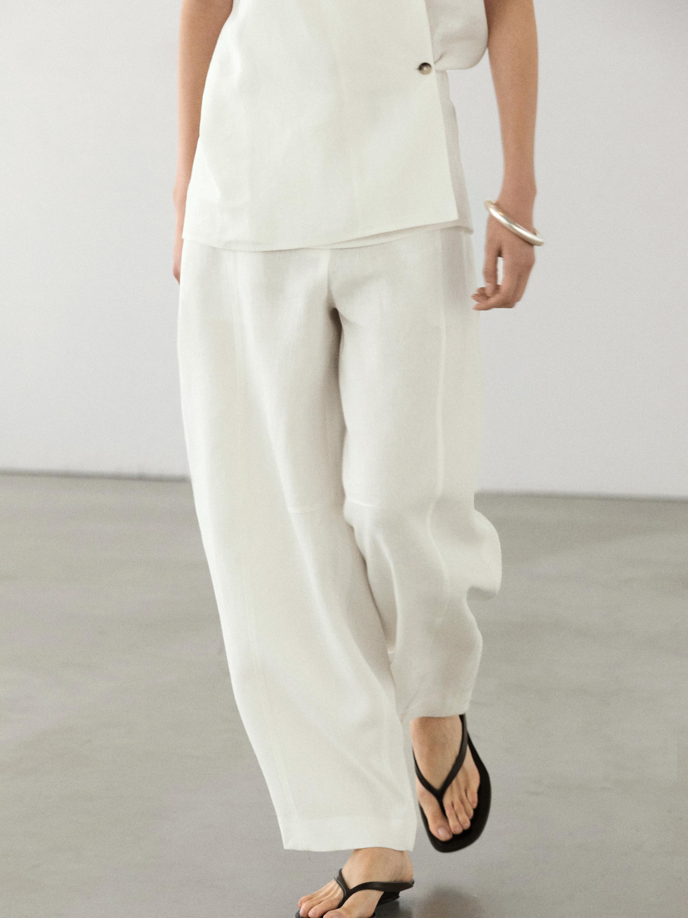 Linen barrel fit pants — Off white